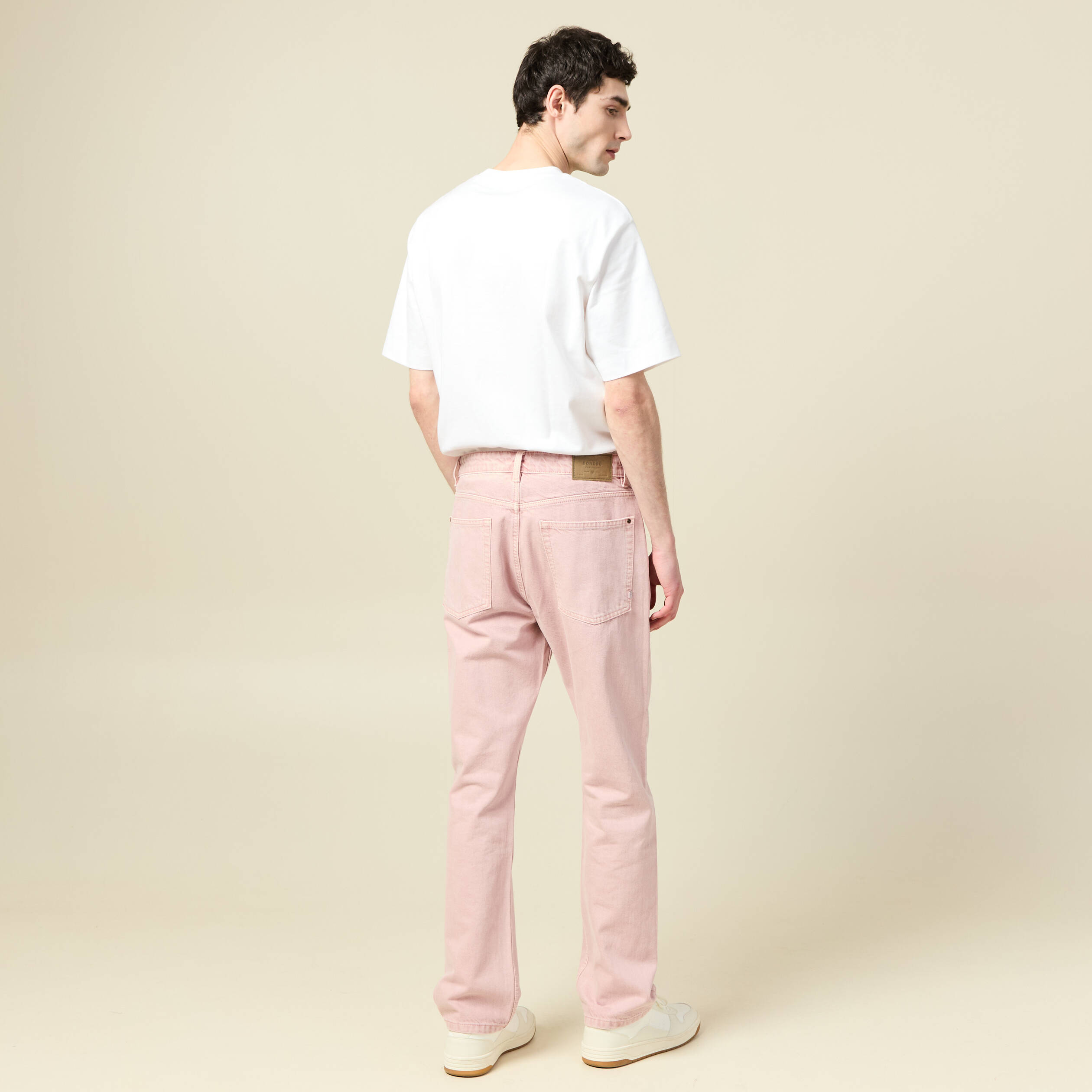 Jeans straight longueur 32 en coton rose homme