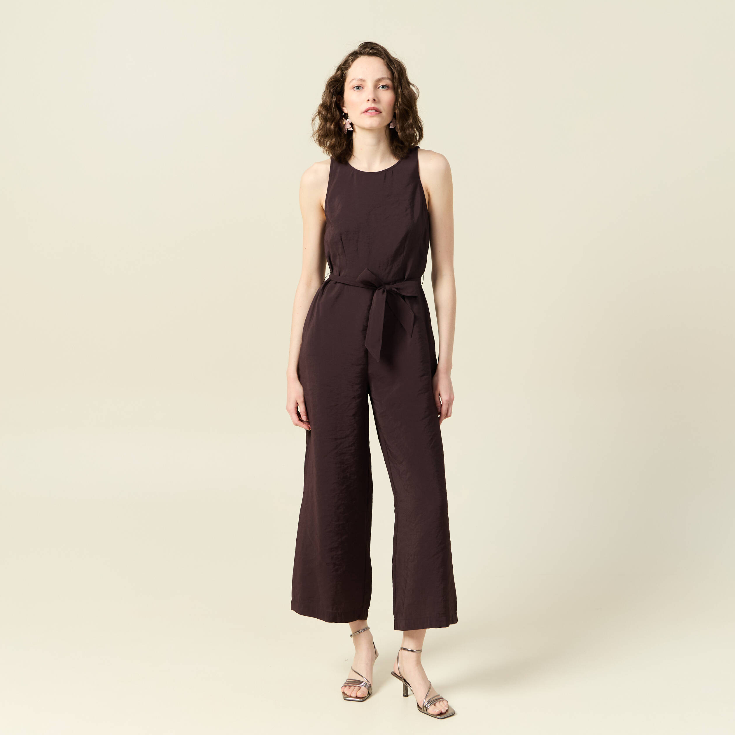 Combinaison pantalon large marron fonc&eacute; femme