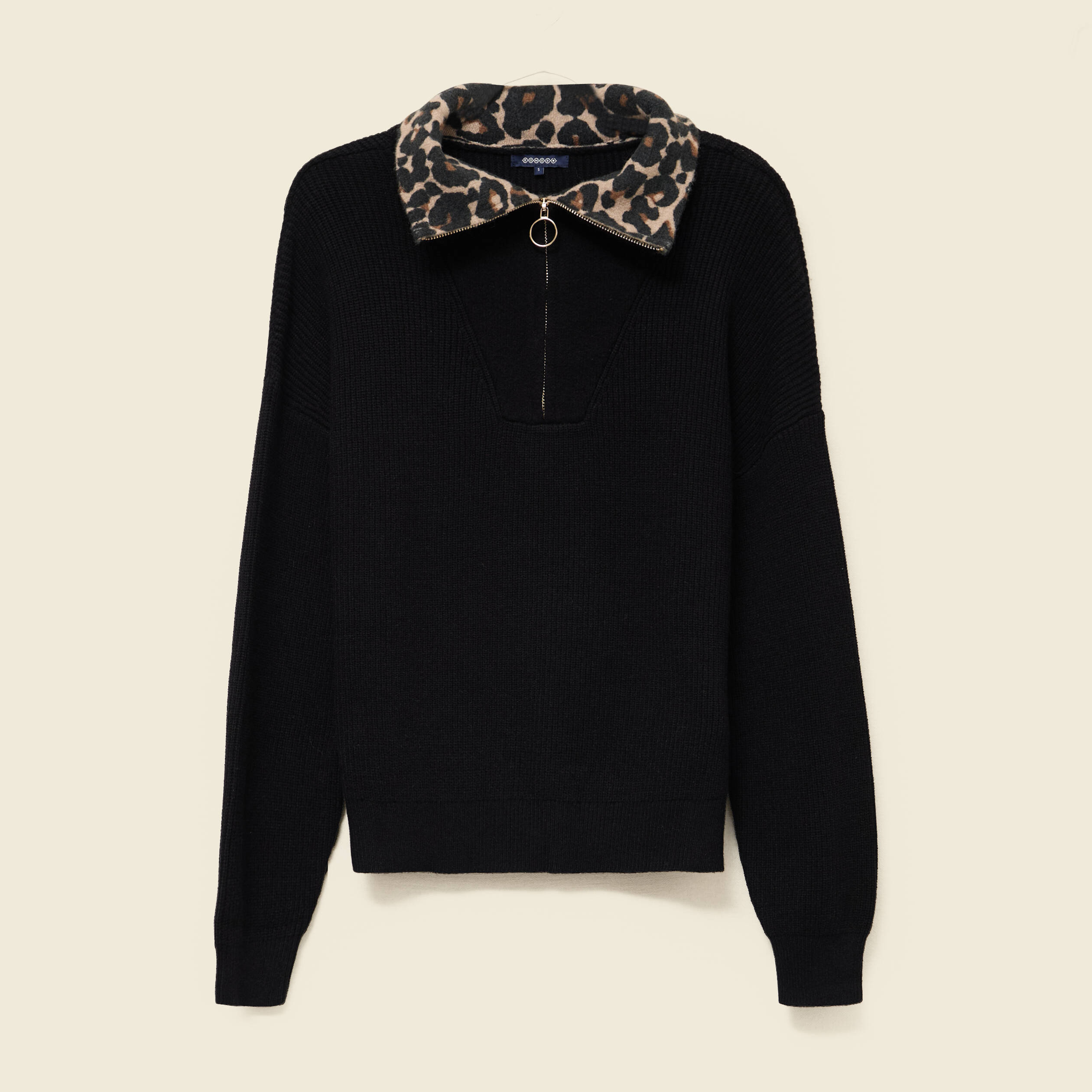Pull col camionneur manches longues noir femme