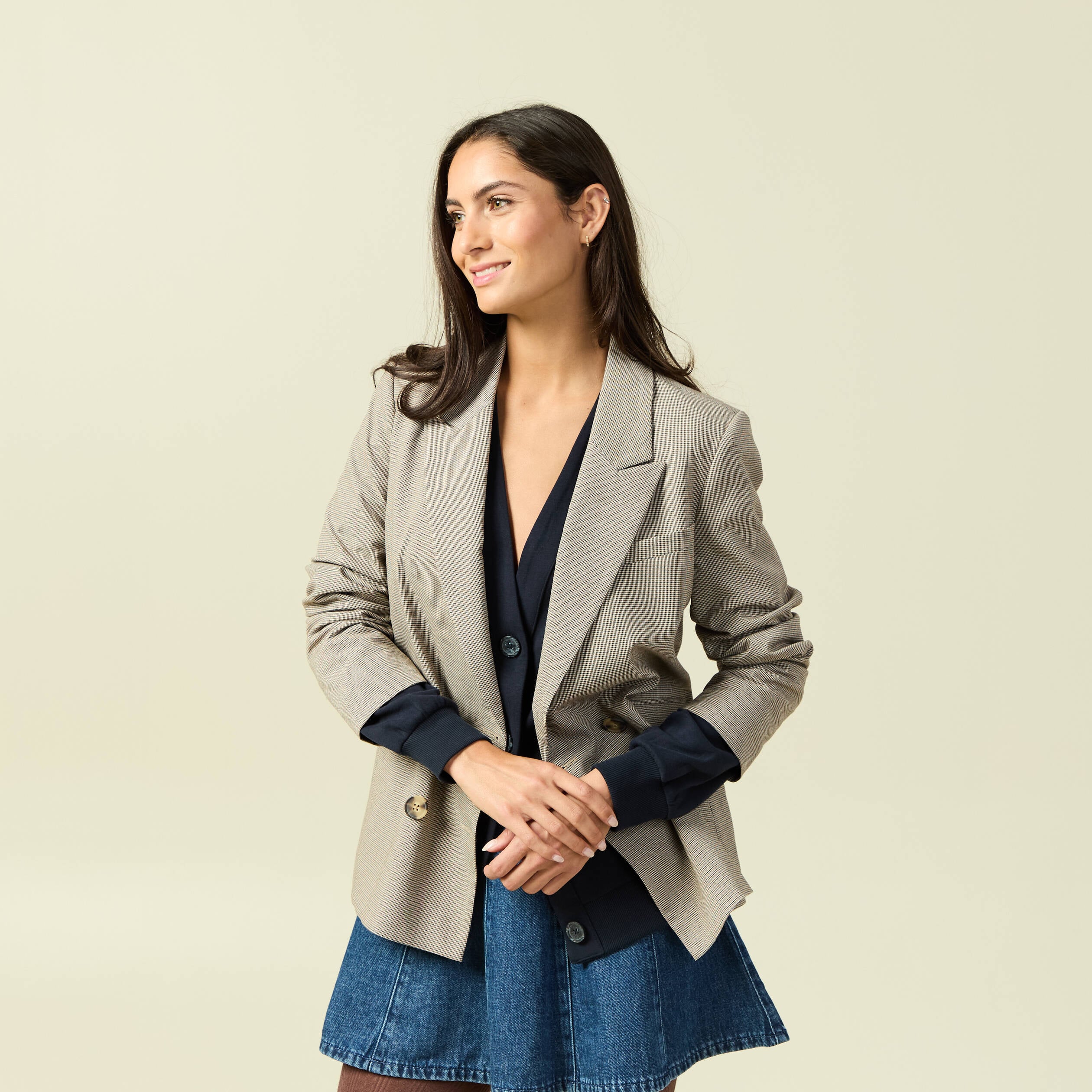 Blazer manches longues col tailleur beige femme