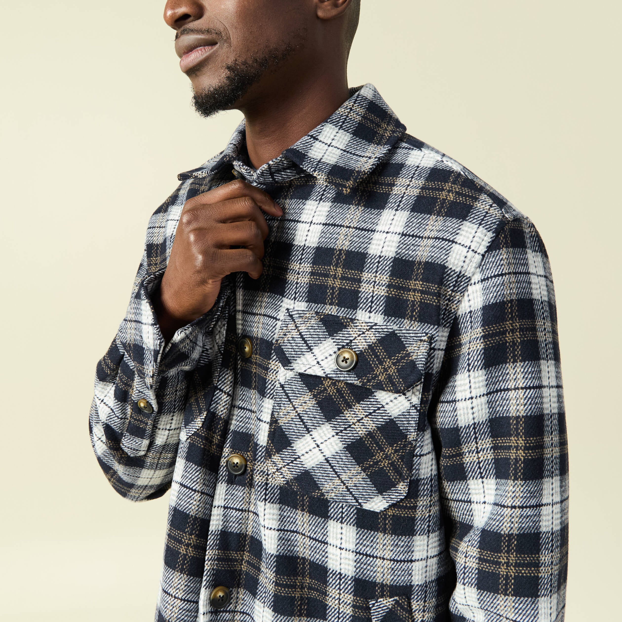Surchemise oversize courte doubl&eacute;e bleu marine homme