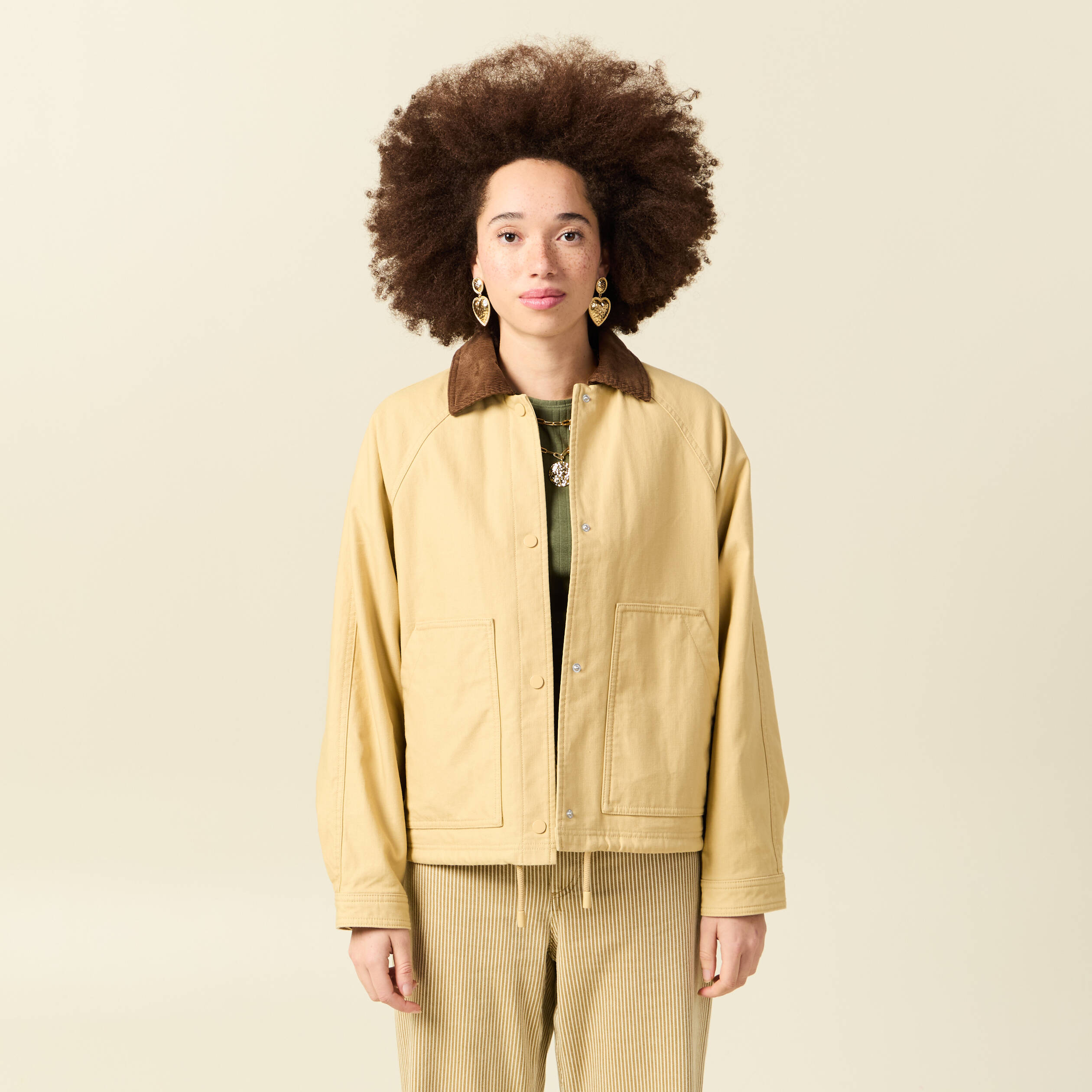 Veste oversize mi-longue en coton beige femme