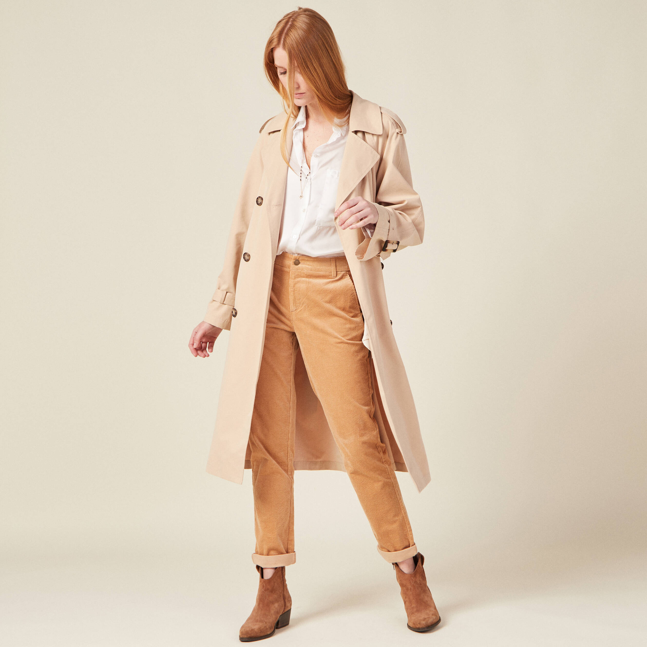 Pantalon chino velours c tel marron clair femme Vibs