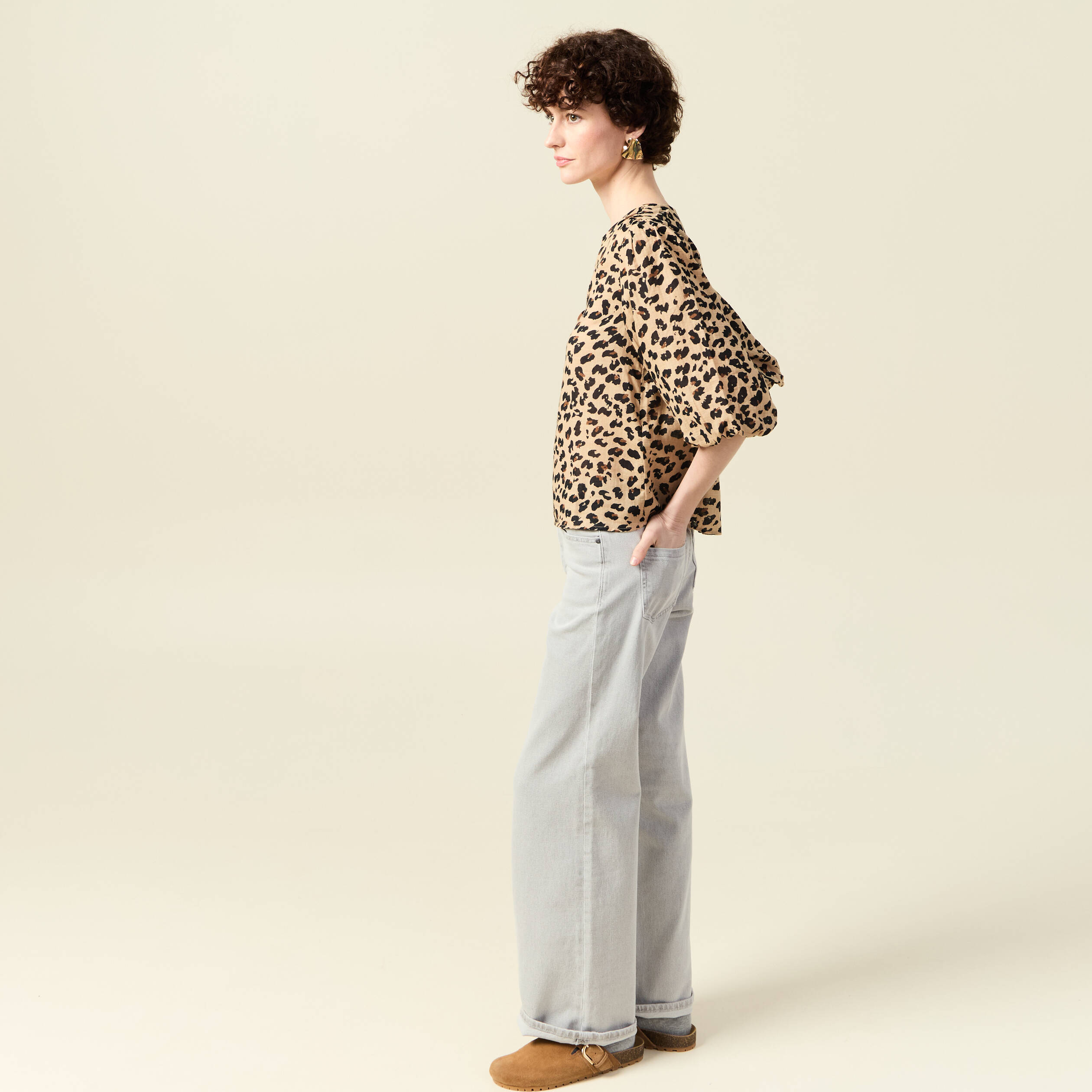 Blouse manches courtes marron clair femme