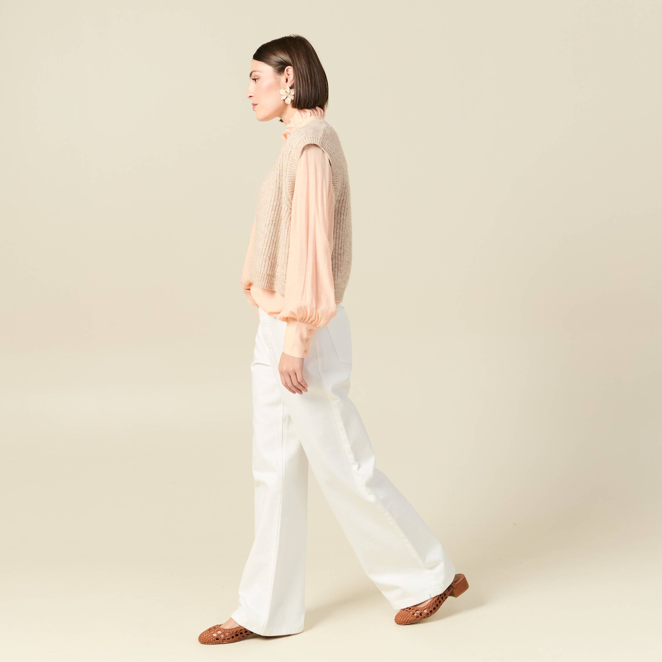 Gilet sans manches creme femme