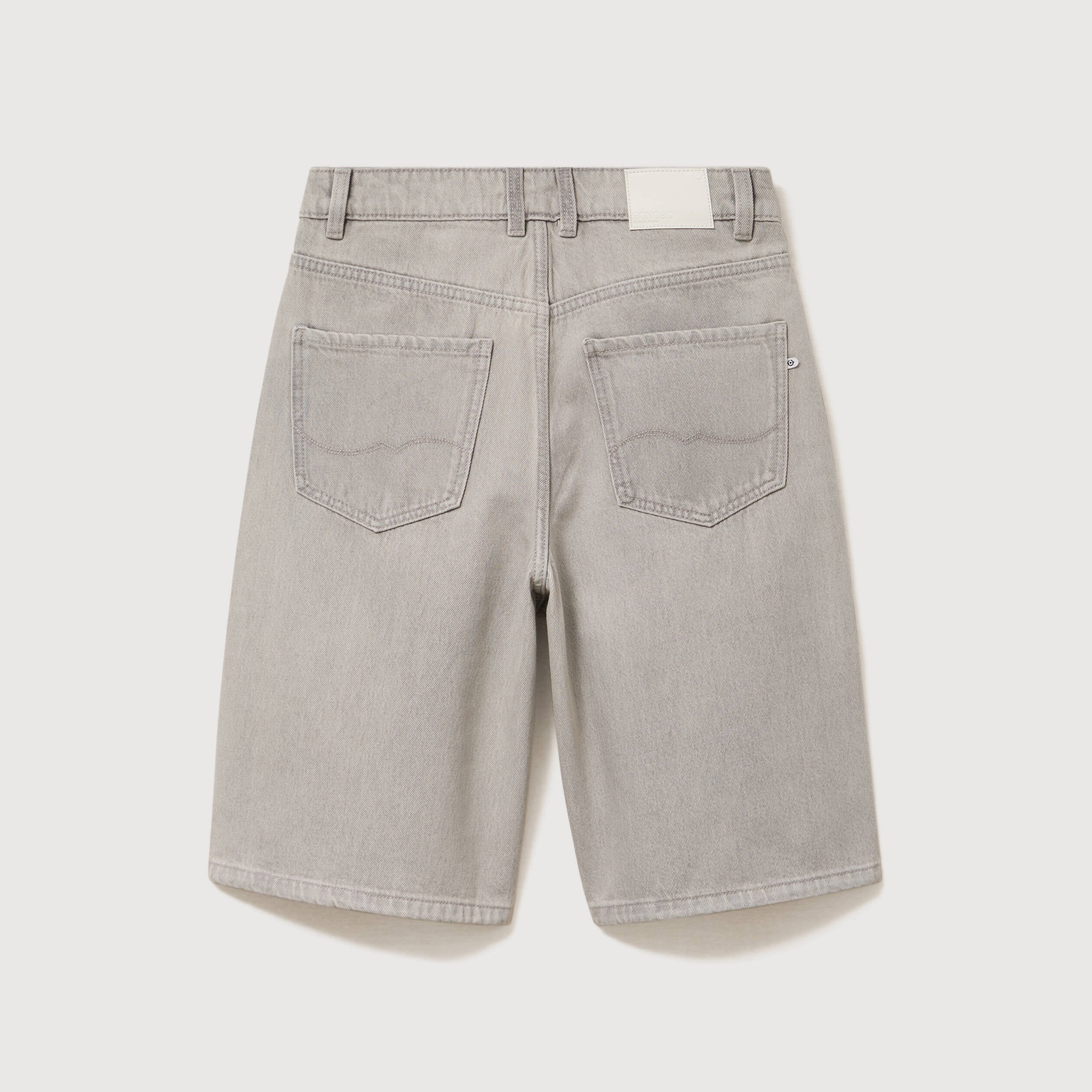 Bermuda large taille haute en coton denim gris clair femme
