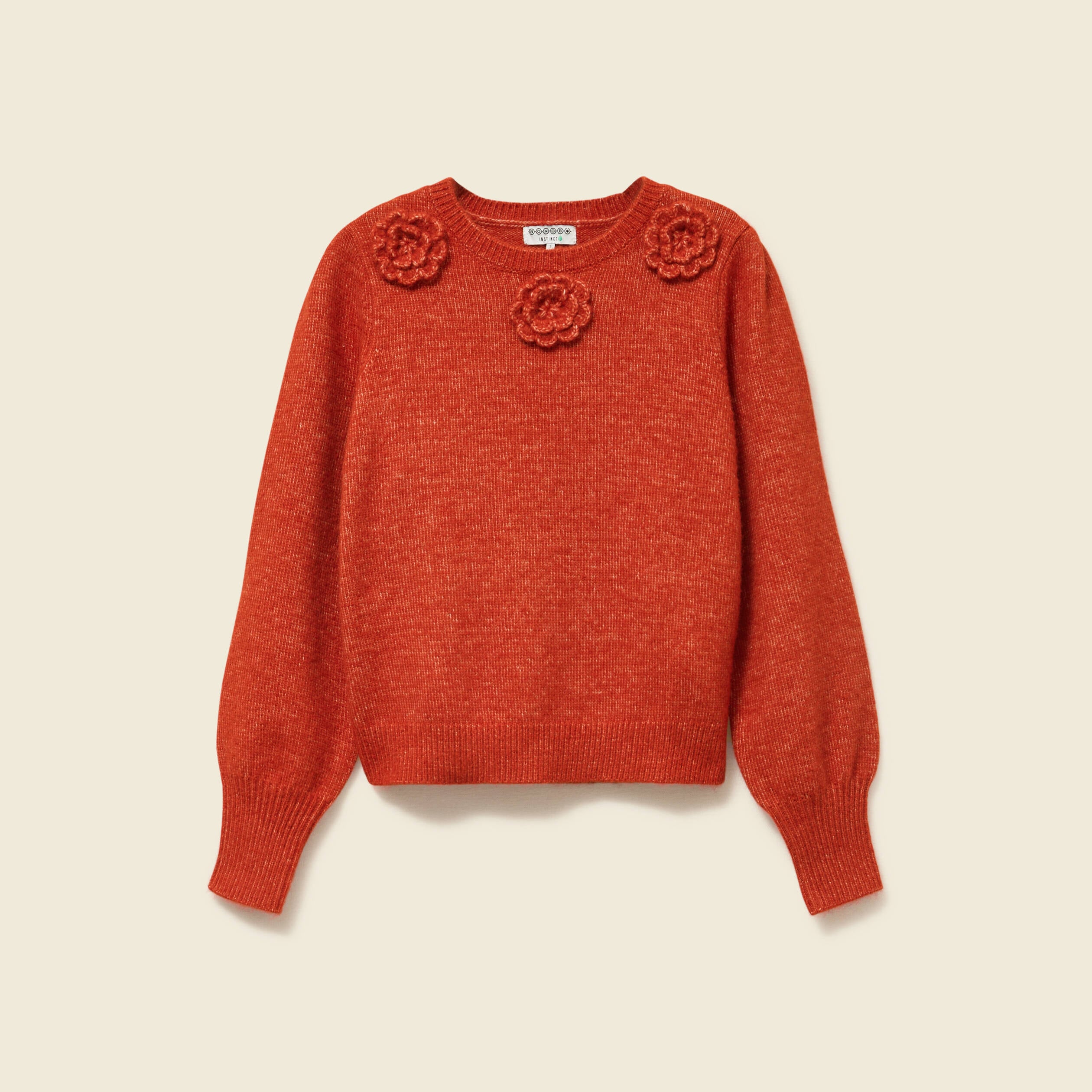 Pull manches longues col rond rouge fonc&eacute; femme