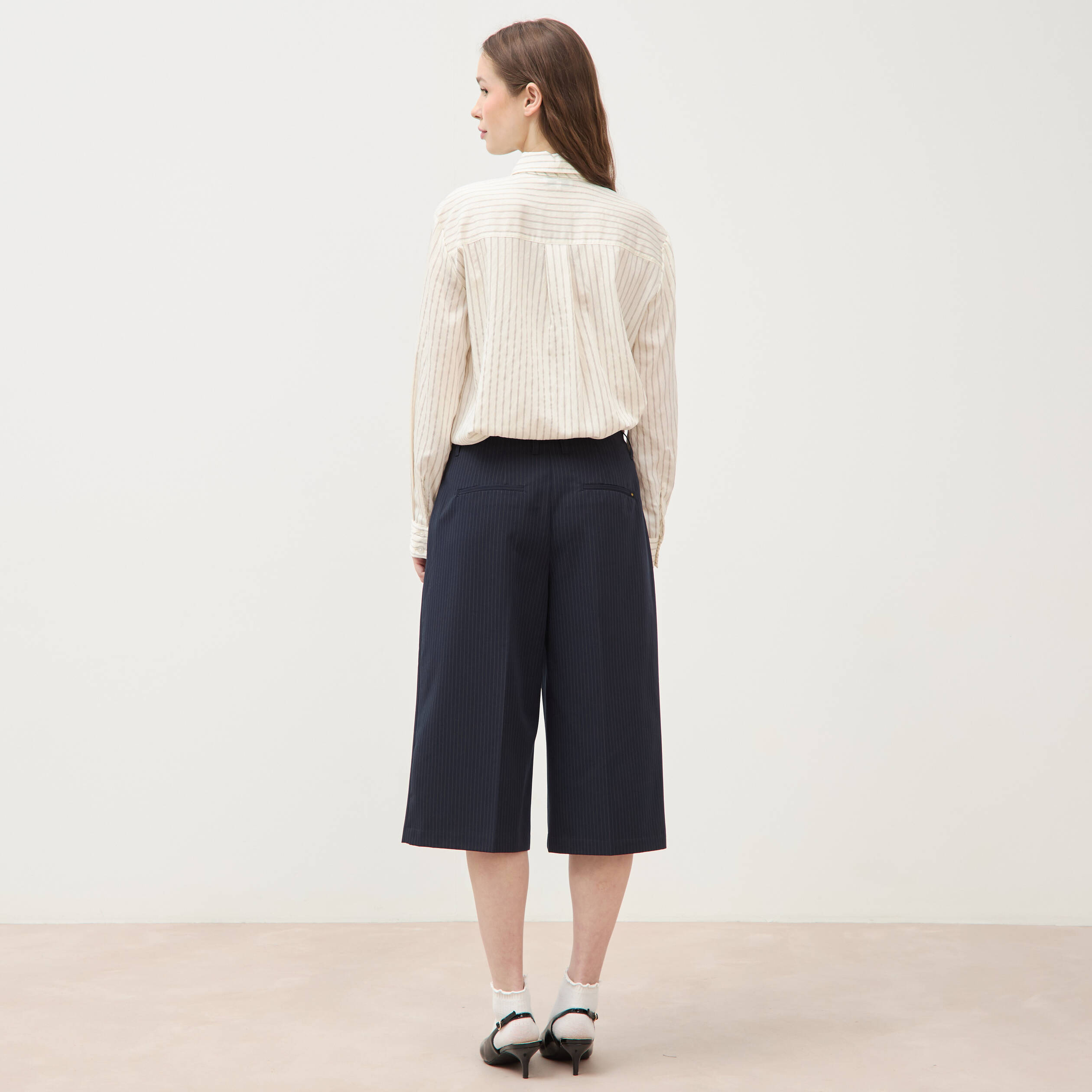 Bermuda large taille haute bleu marine femme