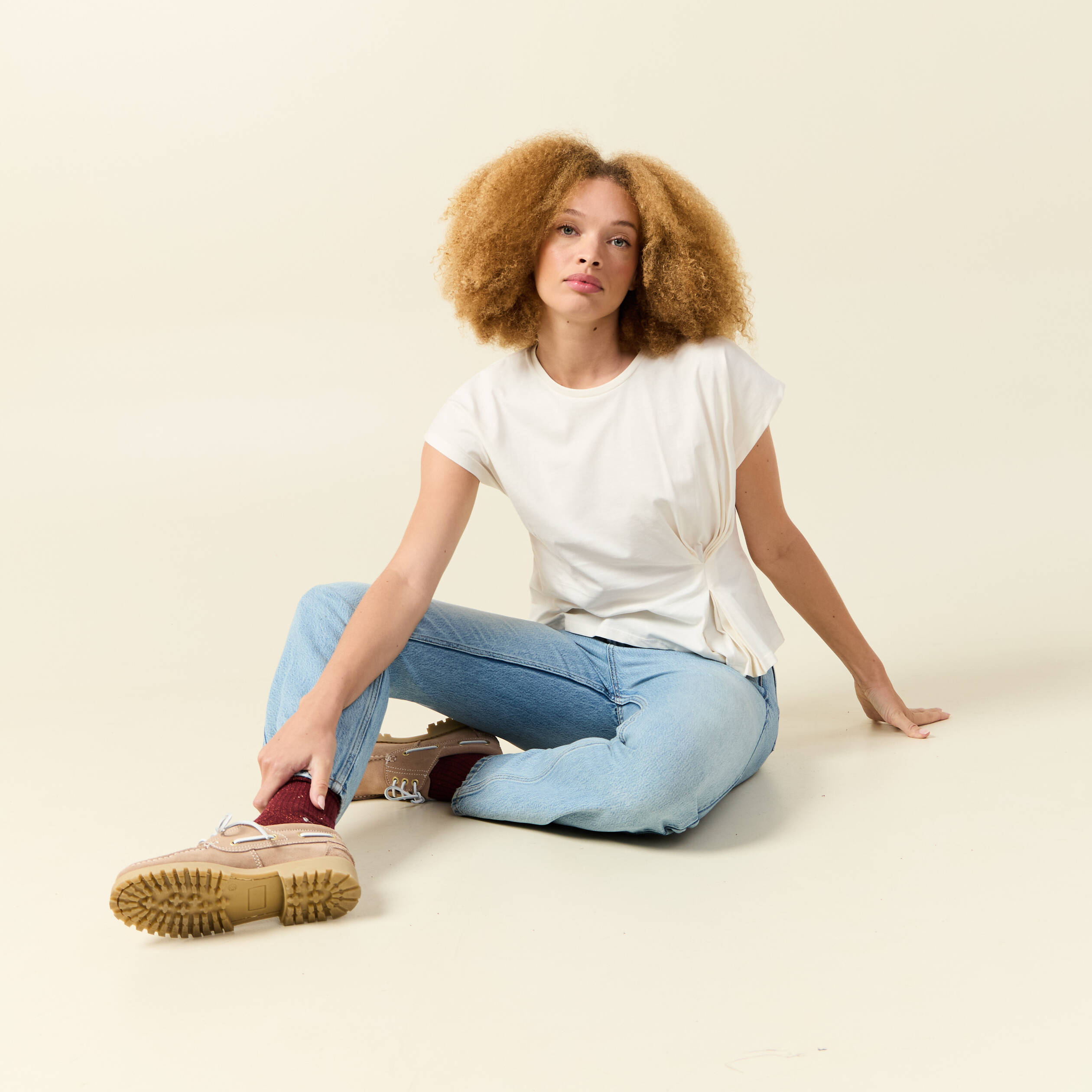 T-shirt manches courtes creme femme