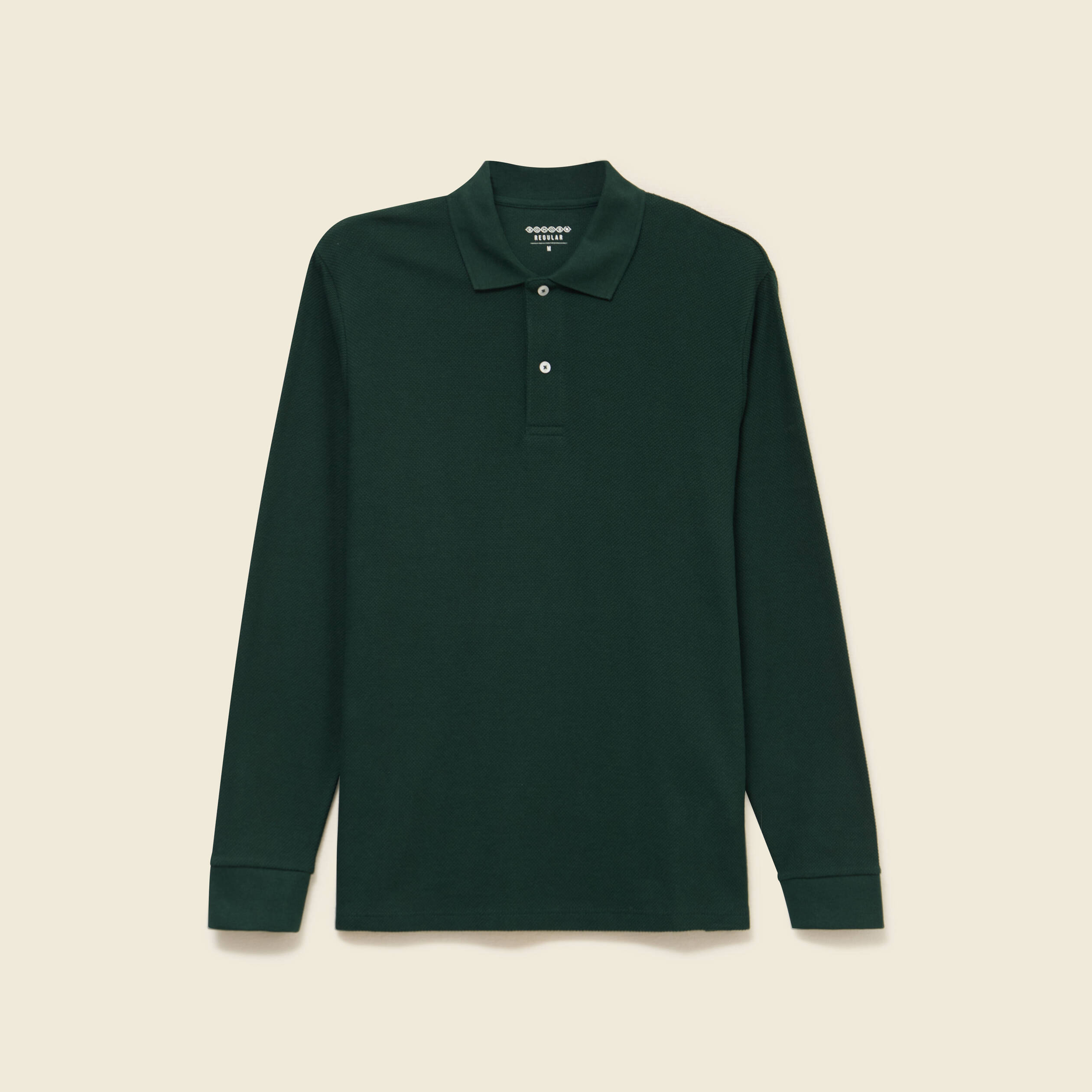 Polo manches longues en coton vert fonc&eacute; homme