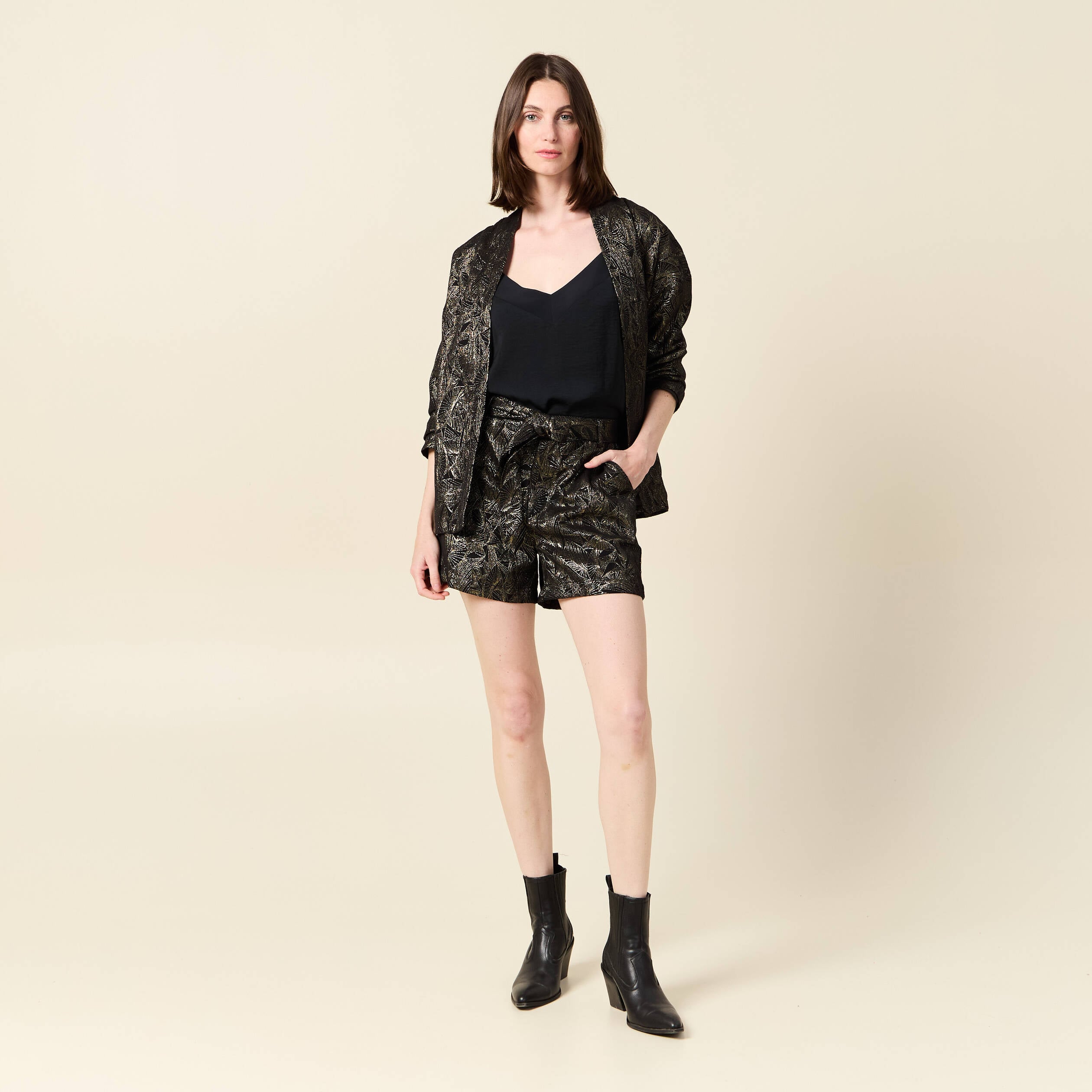 Kimono oversize manches longues ceinture couleur or femme