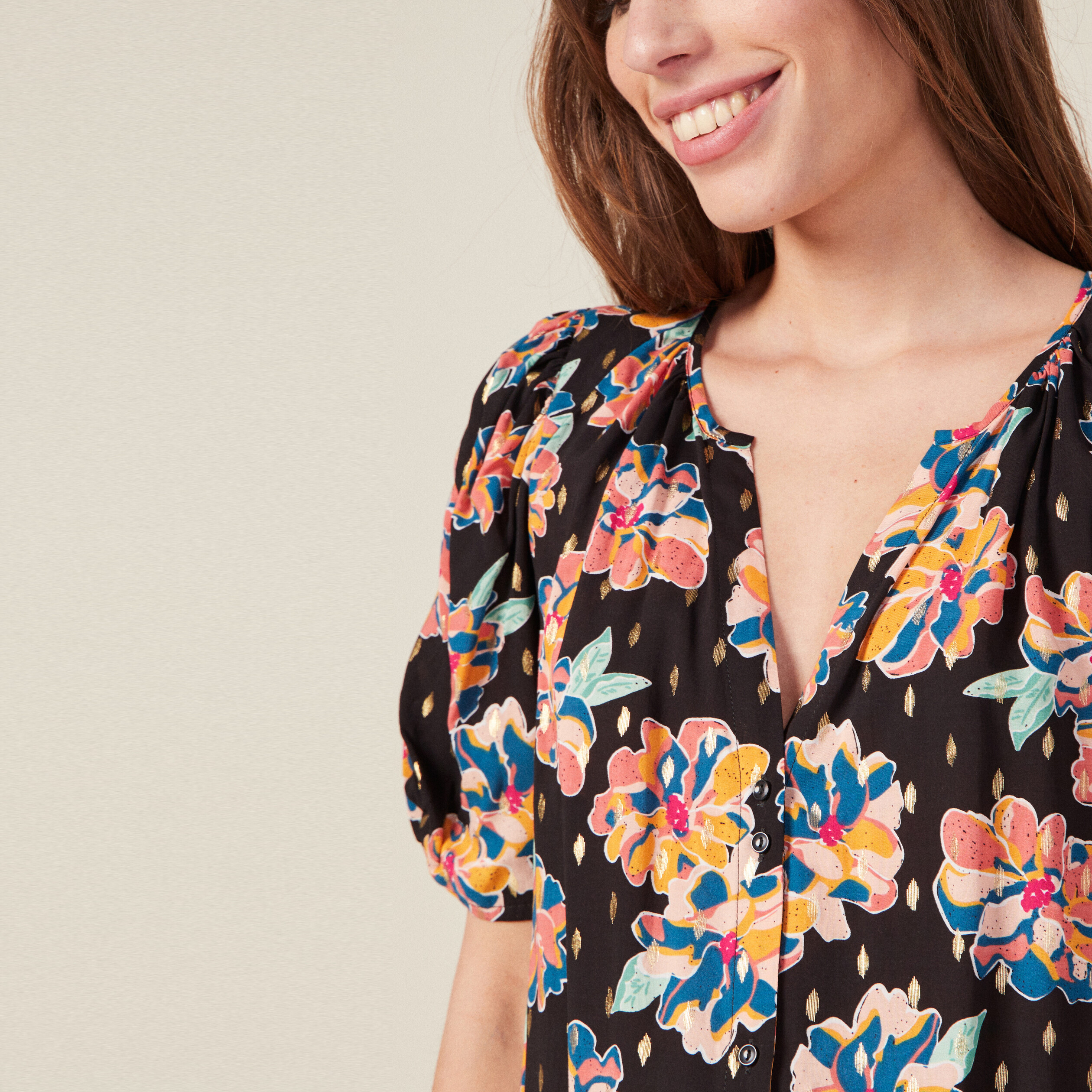 Chemise manches 3/4 noir femme