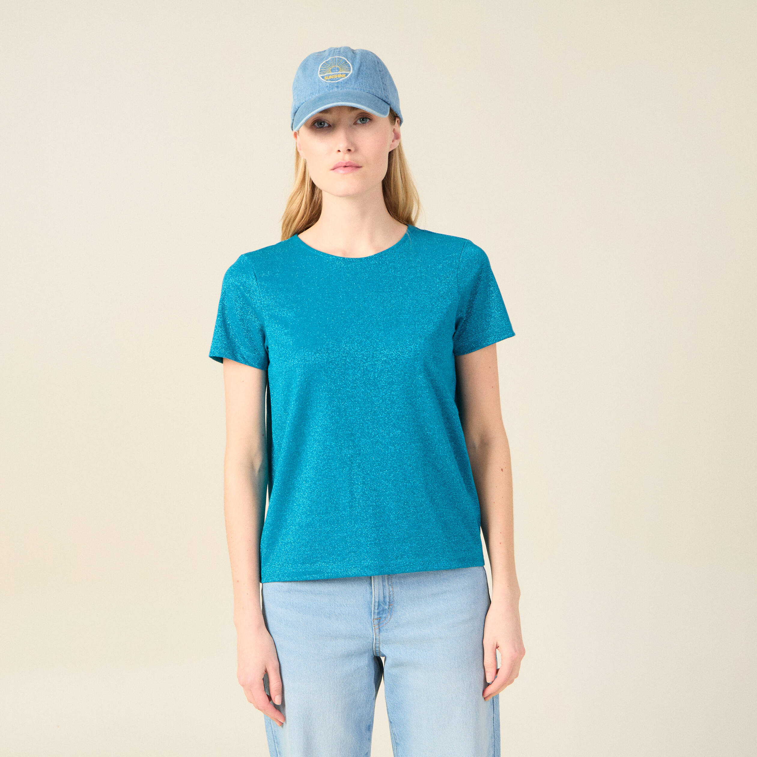 Top Tee-shirt Indi & Cold Bleu Clair Taille 42 - Occasion Très Bon état, Style Rock