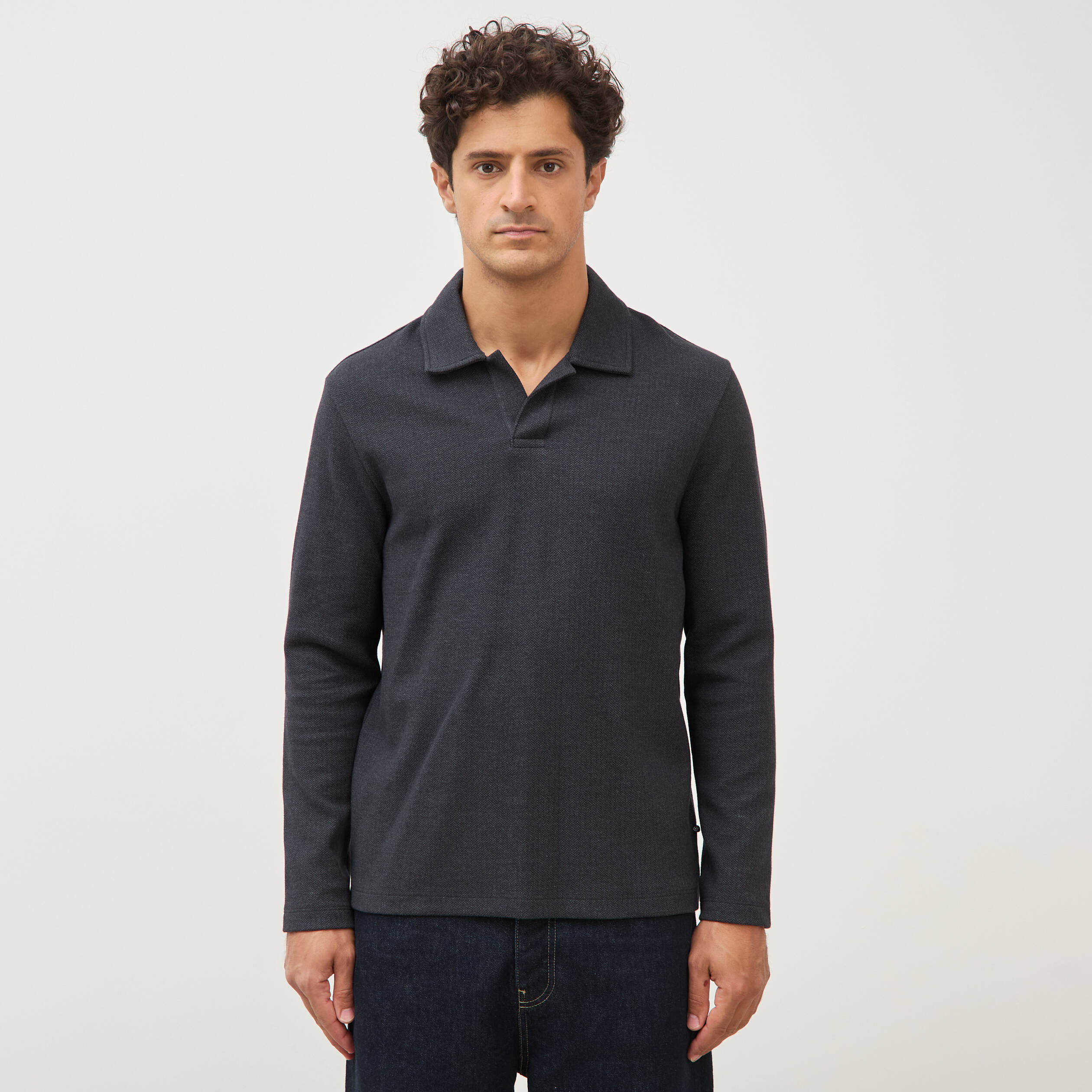 Polo manches longues noir homme