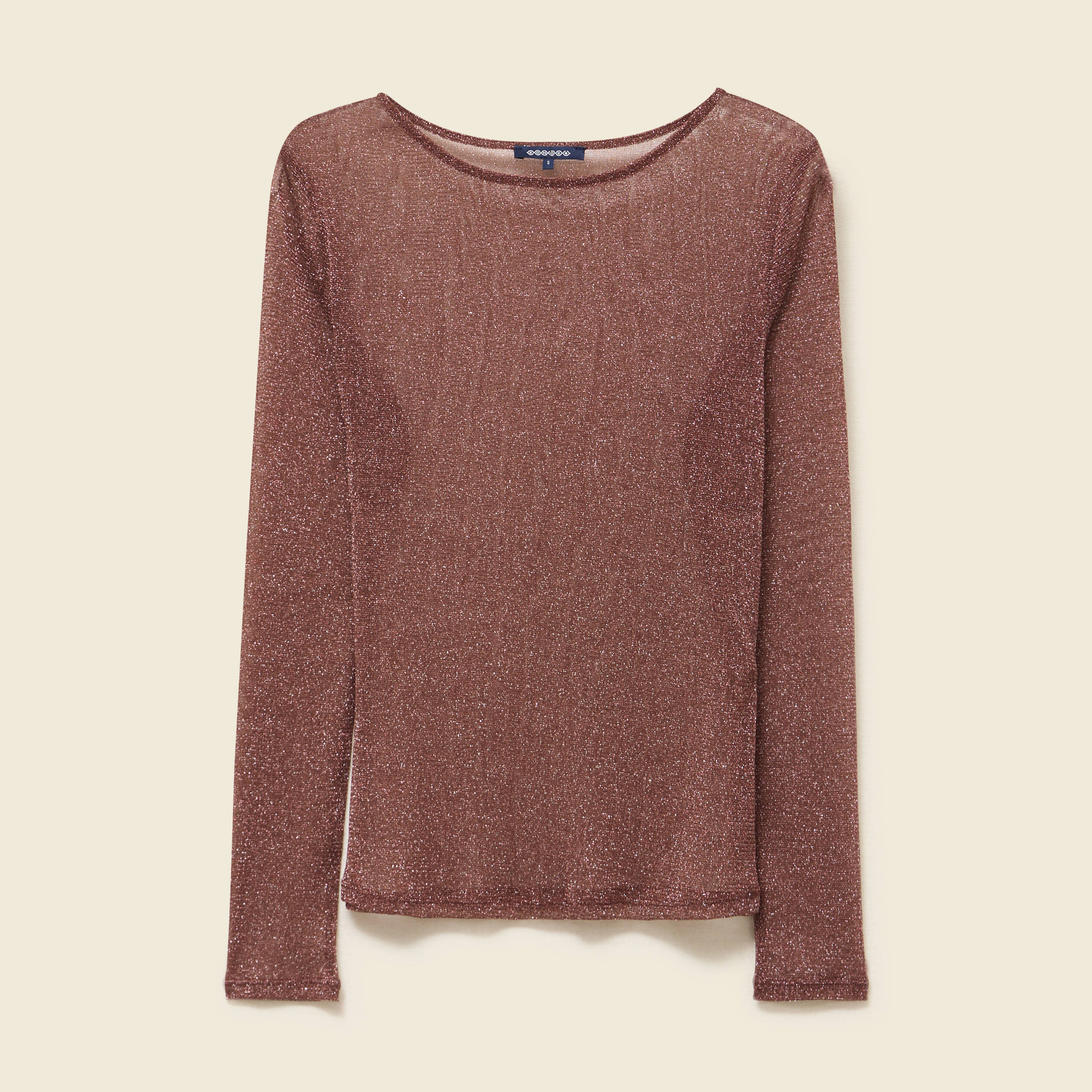 T-shirt manches longues col rond marron femme