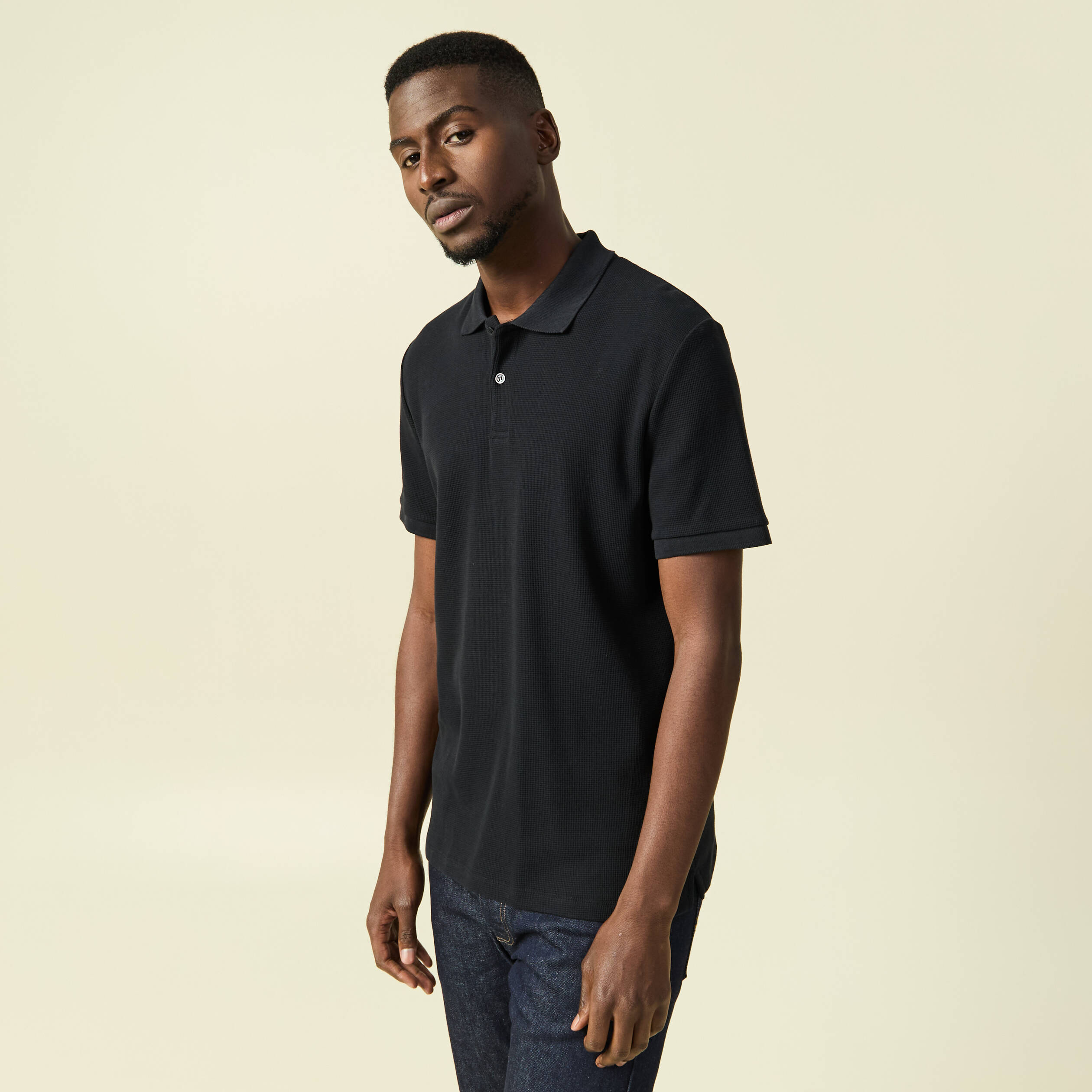 Polo col polo manches courtes en coton noir homme