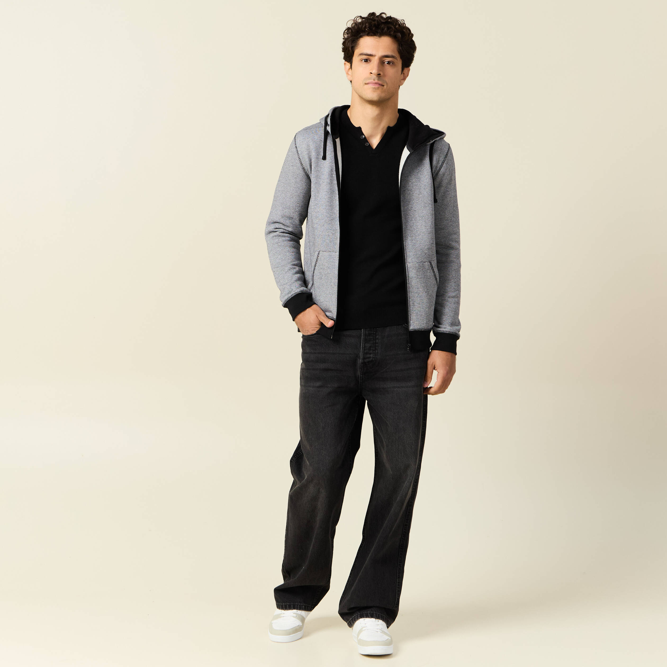 Gilet manches longues zipp&eacute; bleu marine homme