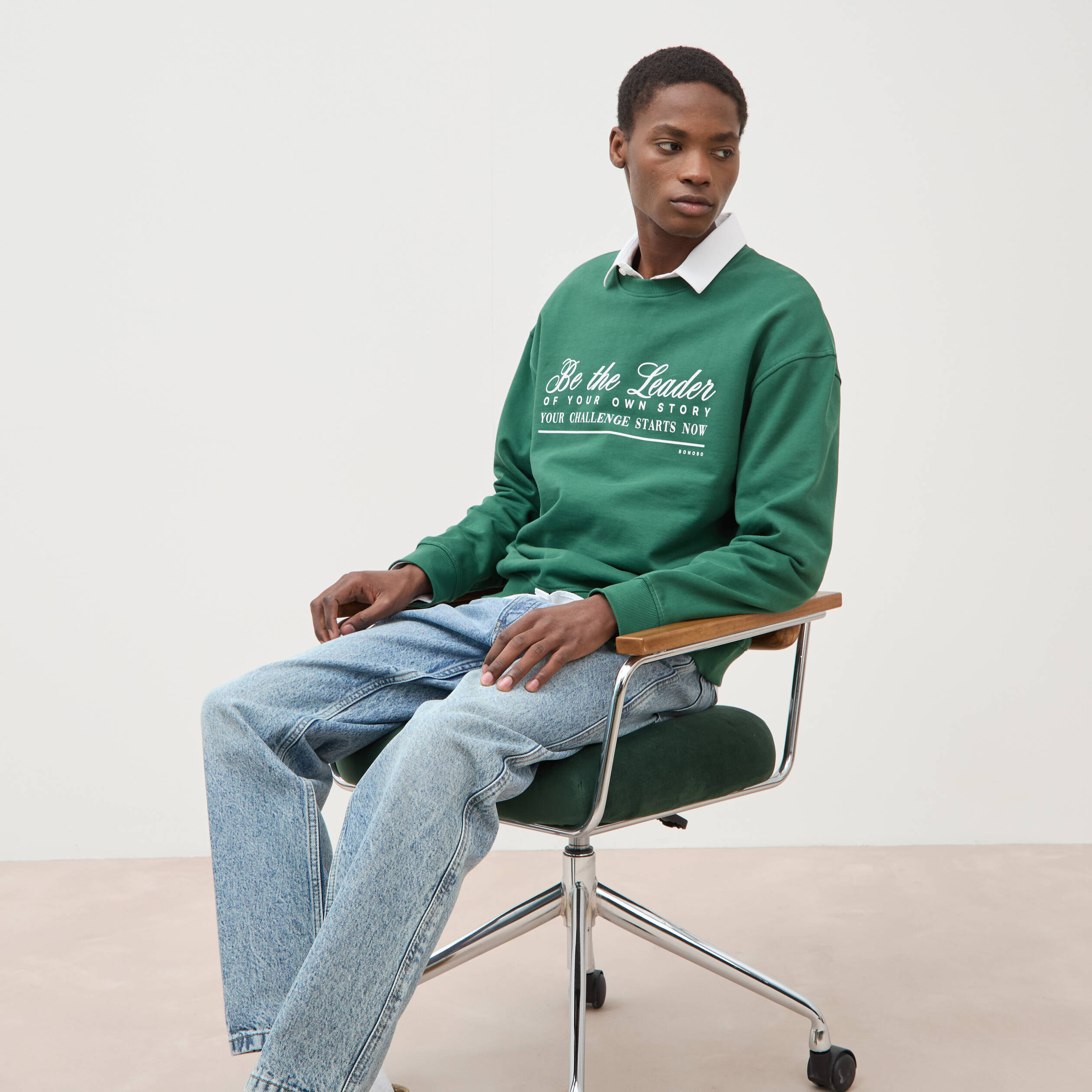 Sweat manches longues en coton vert homme