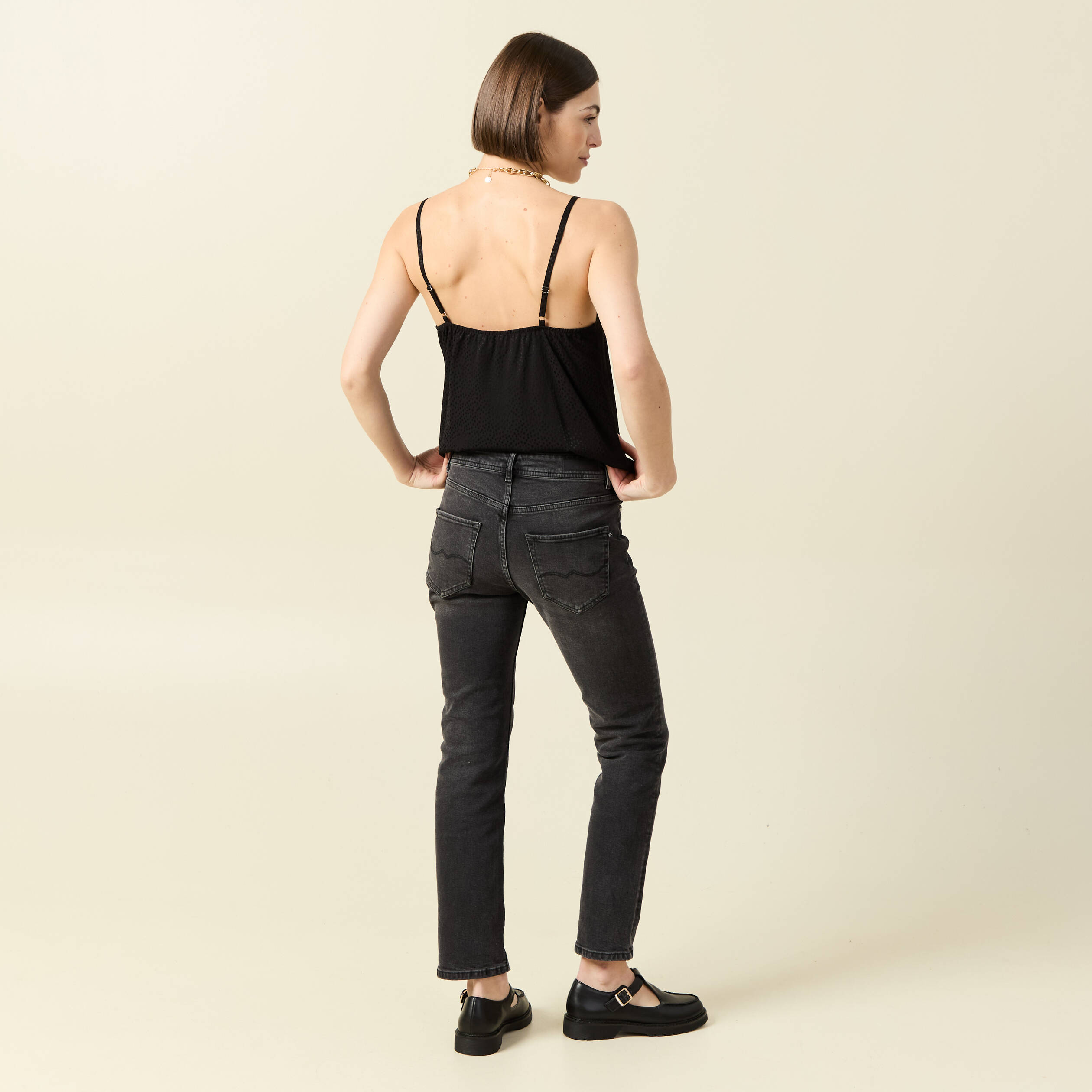 Jeans slim taille standard 7/8&egrave;me denim noir femme