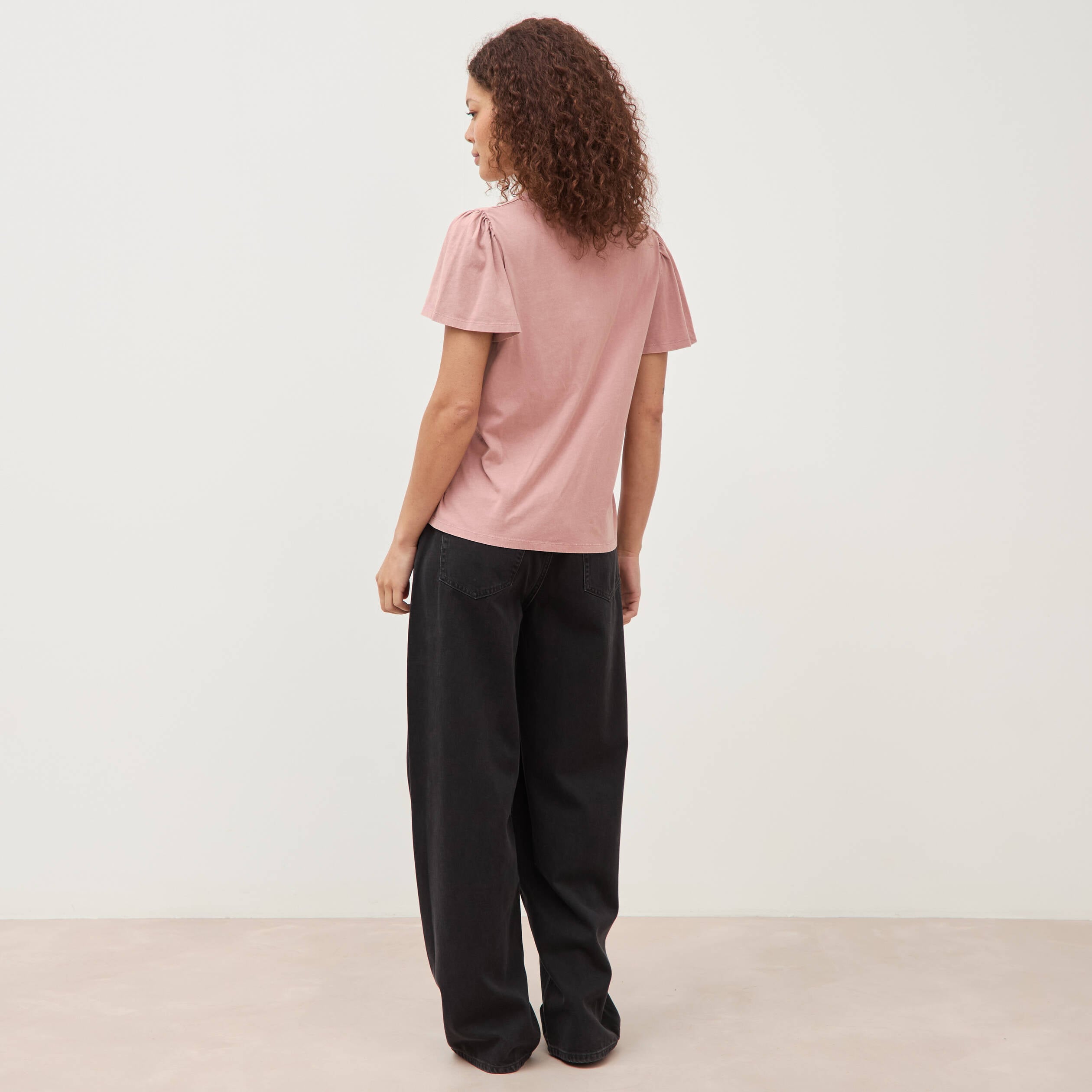 T-shirt col rond manches courtes vieux rose femme