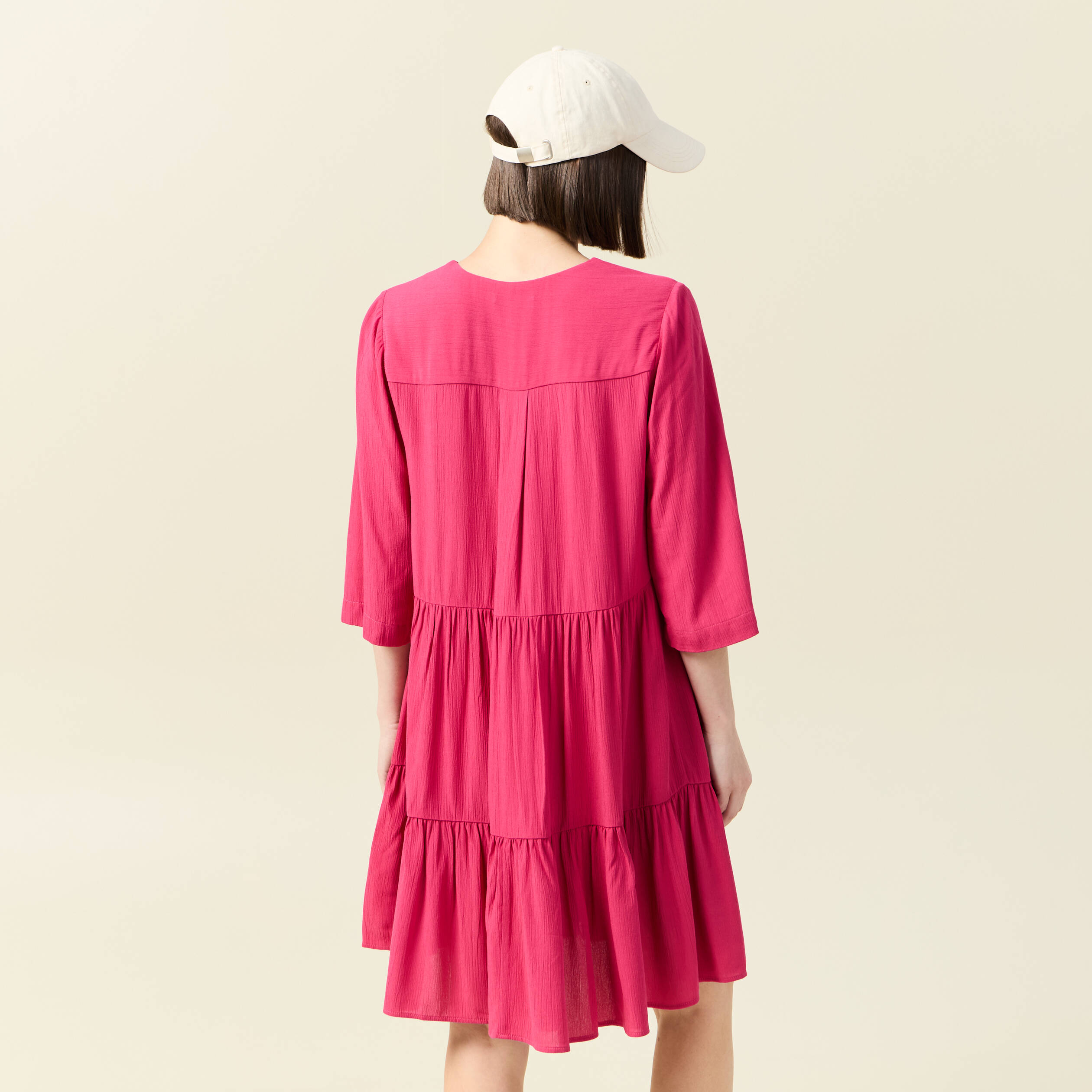 robe evasee manches 34 rose framboise femme Robe évasée manches 3/4 rose framboise femme