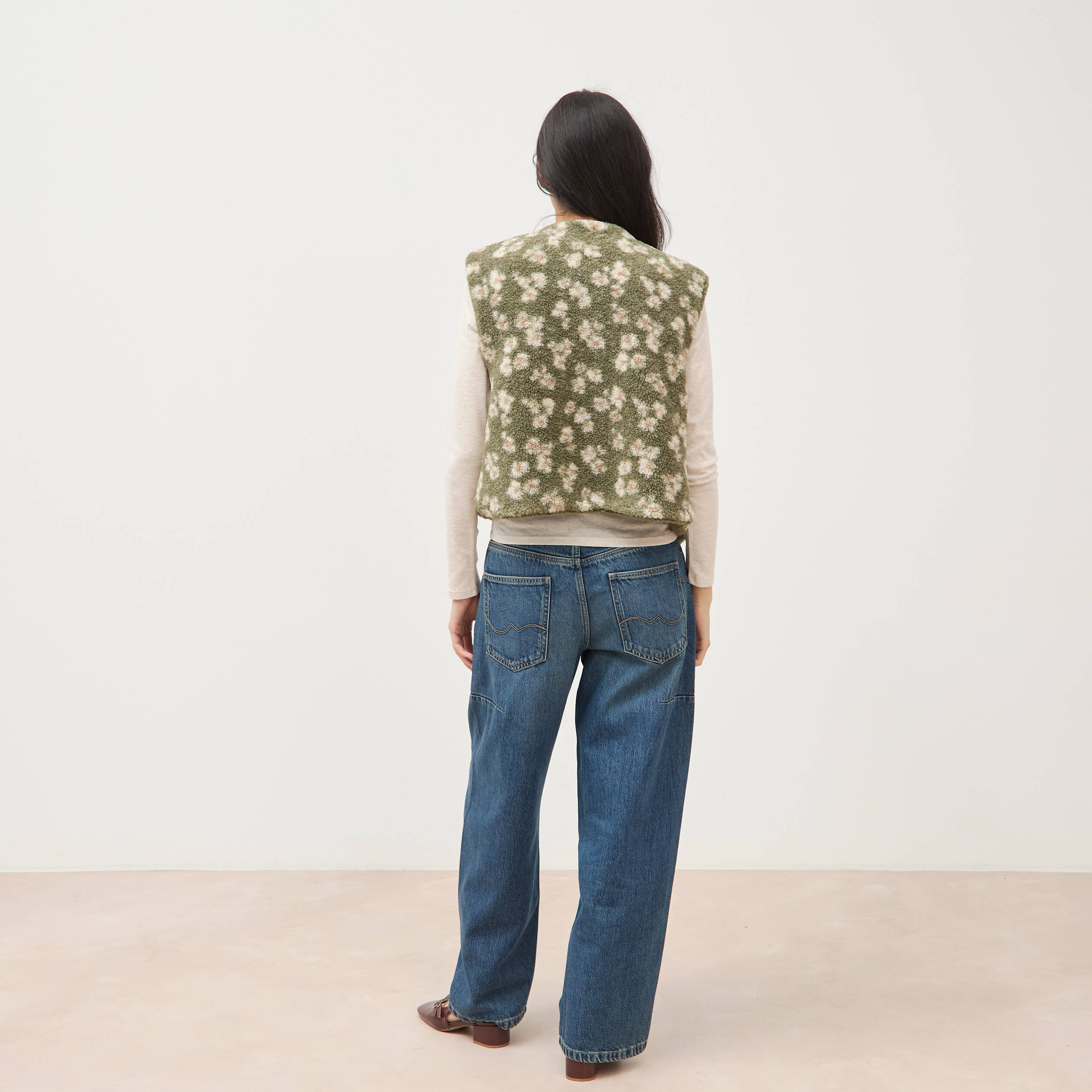 Gilet sans manches r&eacute;versible vert kaki femme