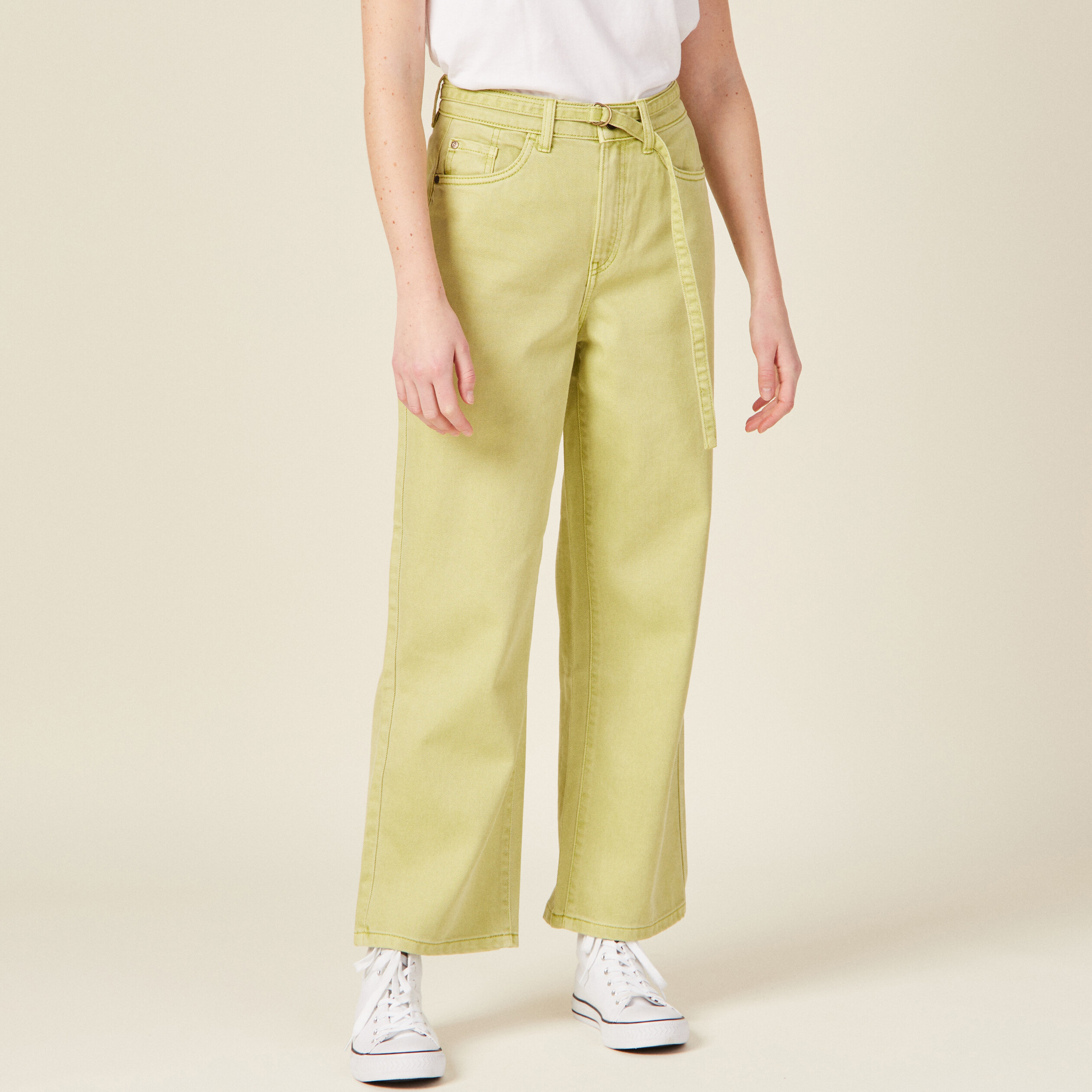 Pantalon large éco-responsable vert anis femme