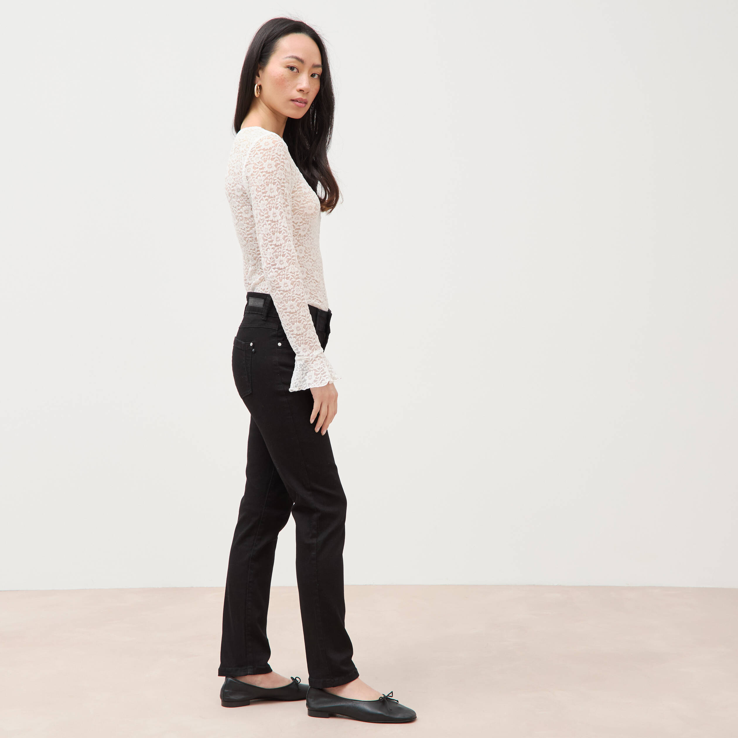 Jeans regular 7/8&egrave;me taille standard denim noir femme