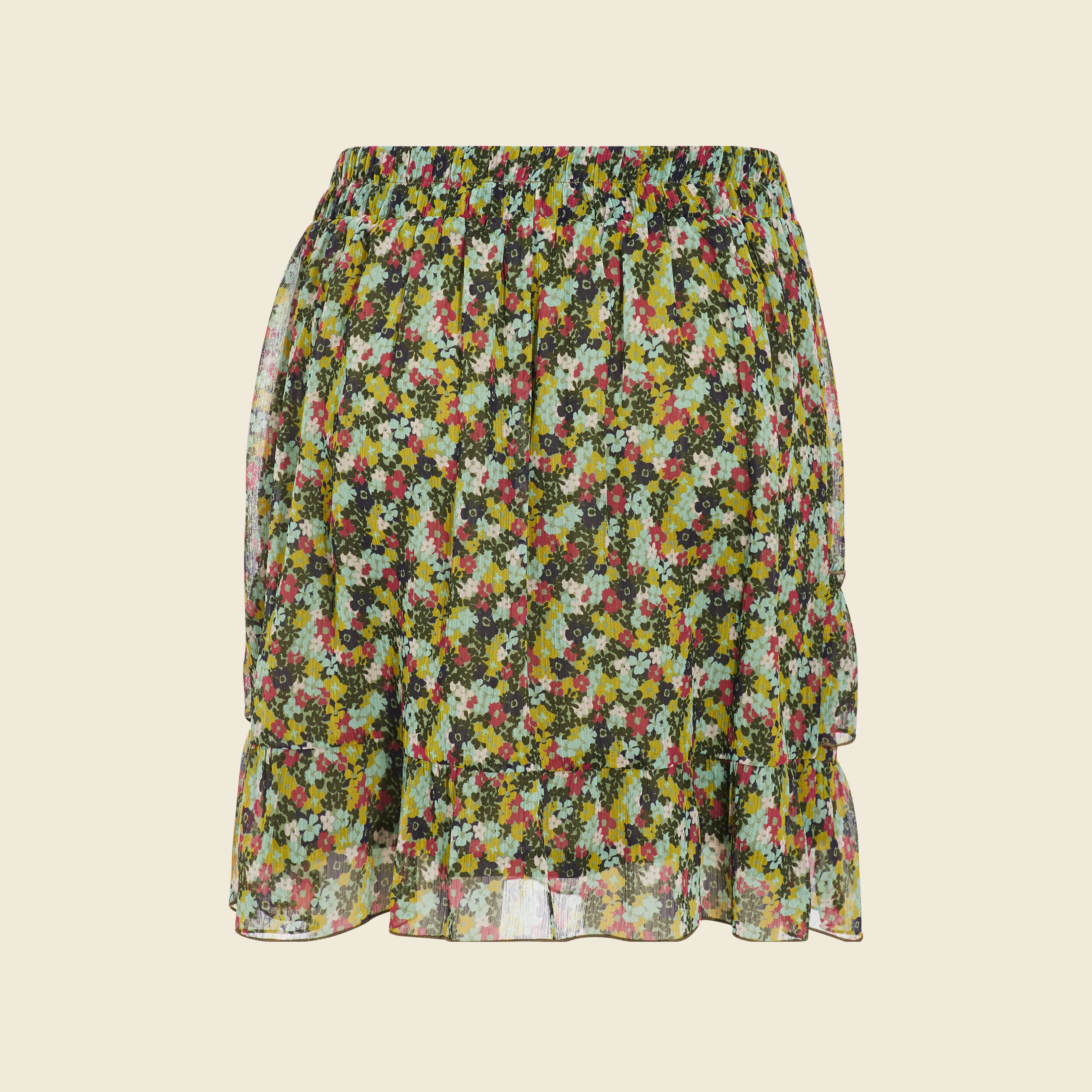 Jupe droite volantée vert kaki femme