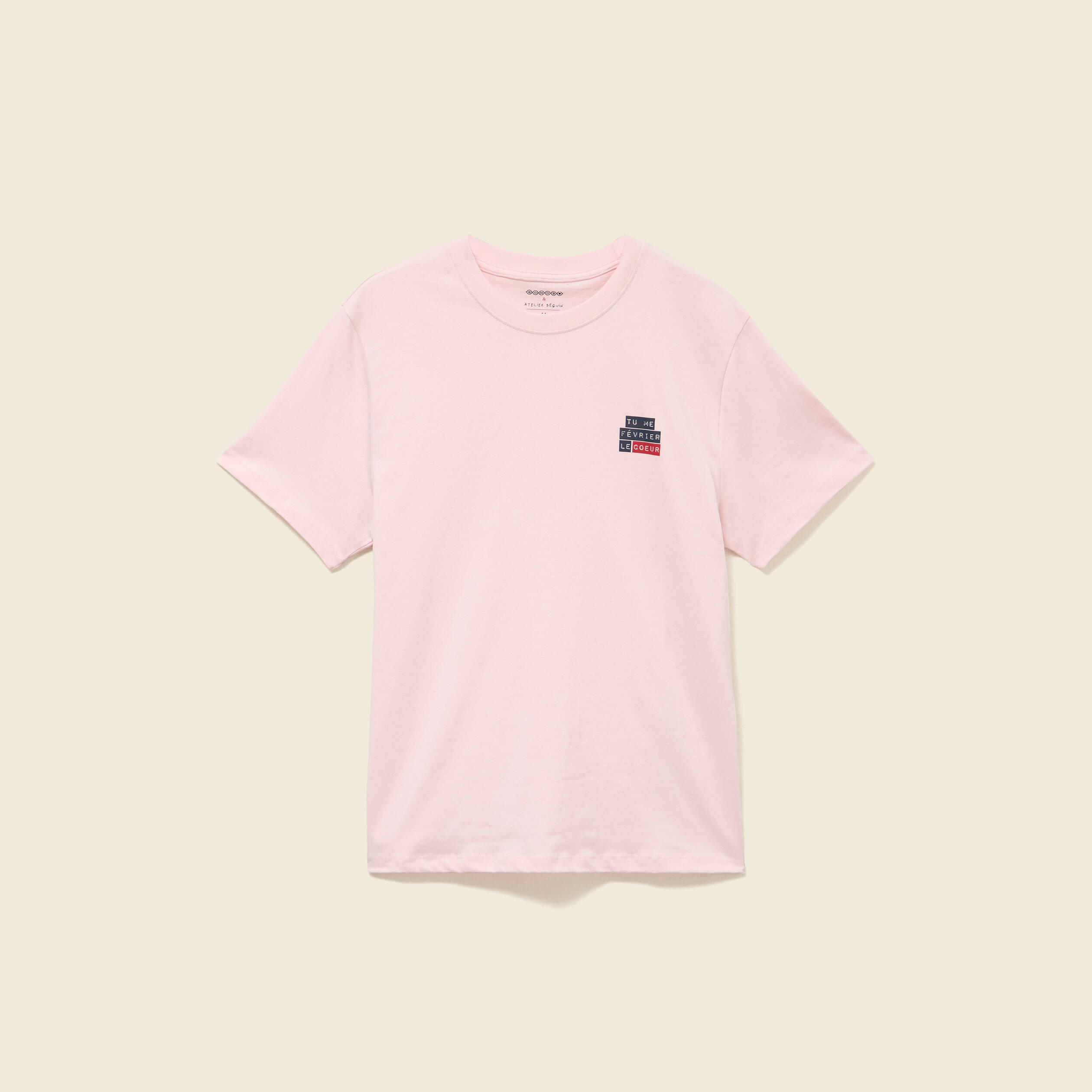 T-shirt en coton manches courtes rose poudr&eacute;e homme