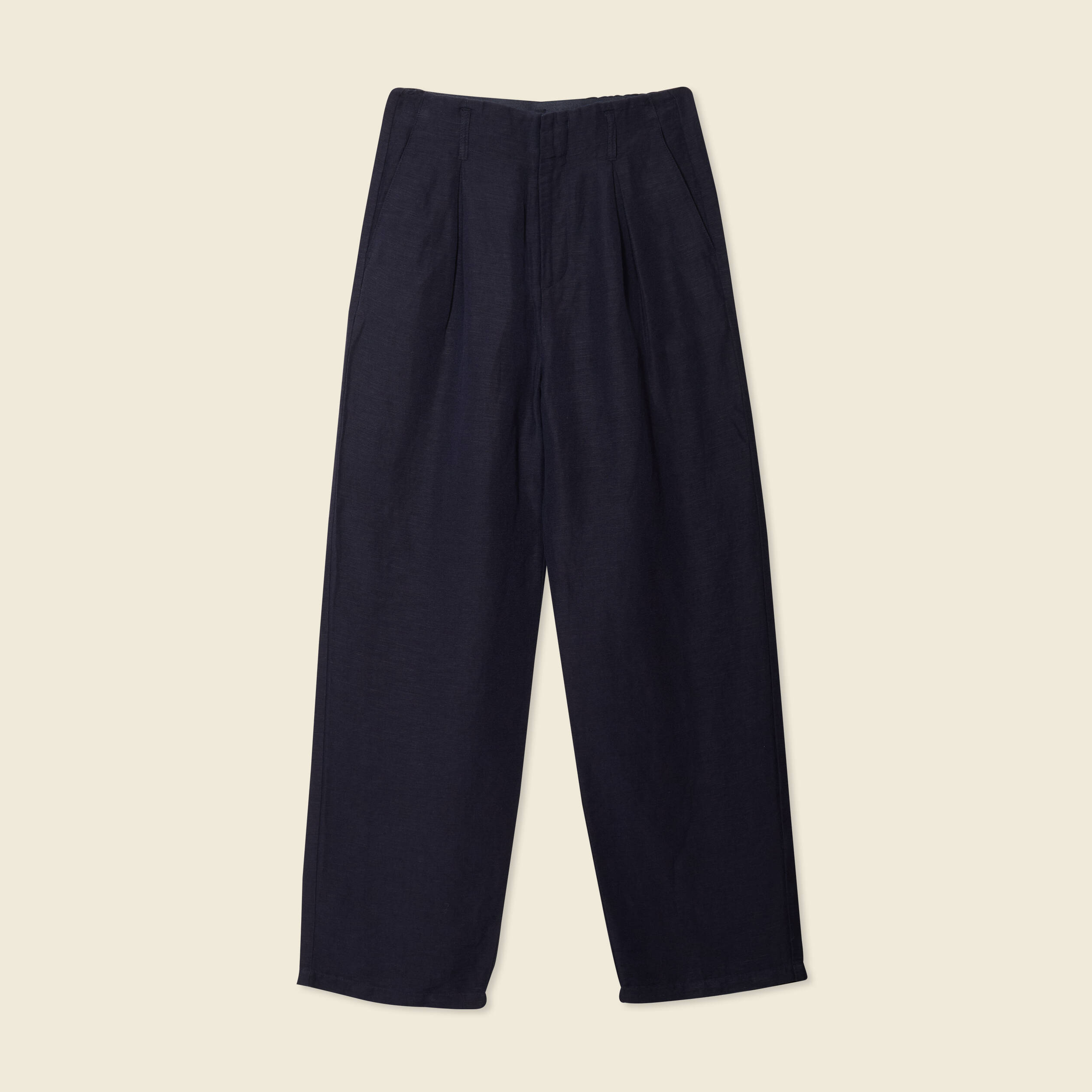 Pantalon large &agrave; pinces bleu fonc&eacute; femme