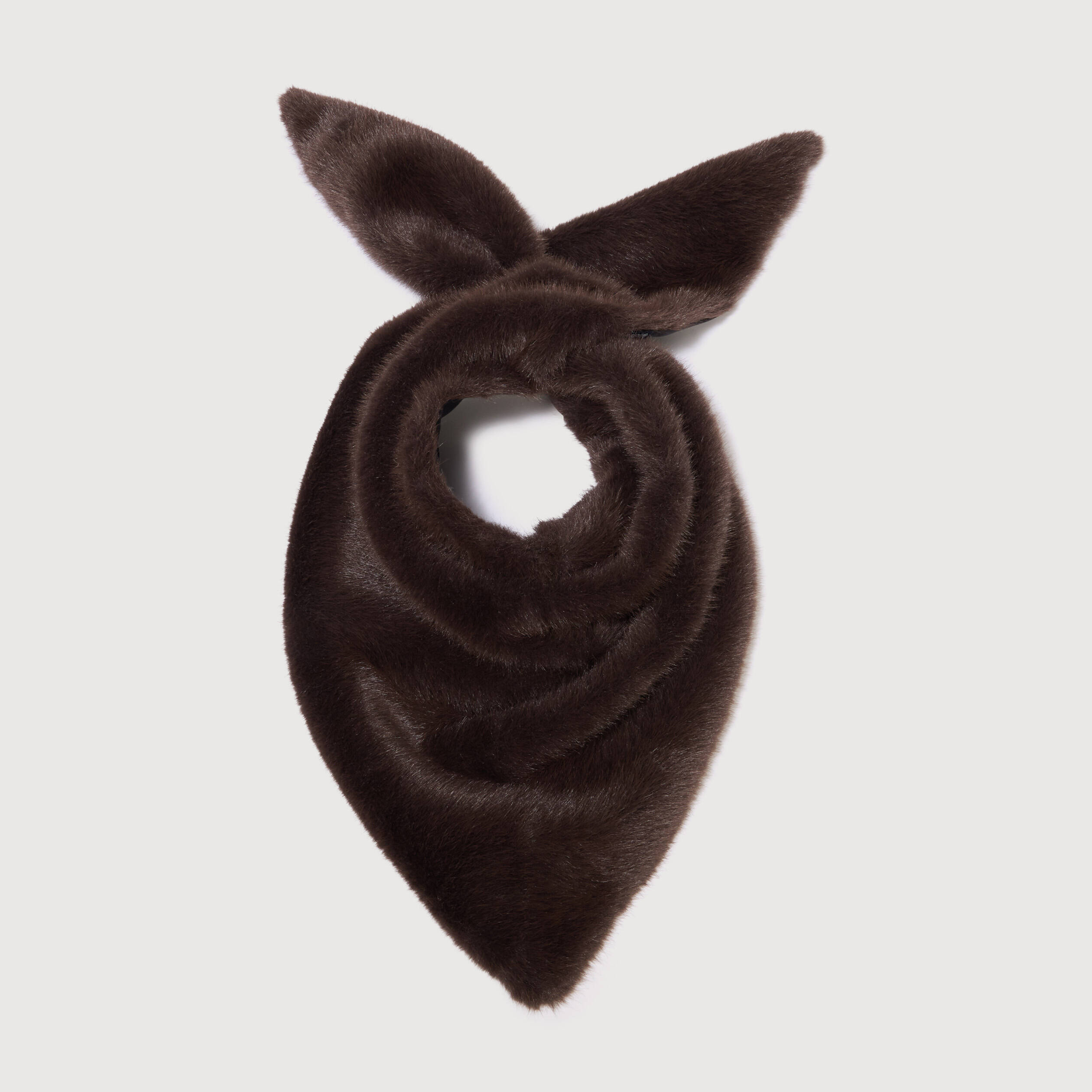 Col en fausse fourrure doubl&eacute; marron fonc&eacute; femme