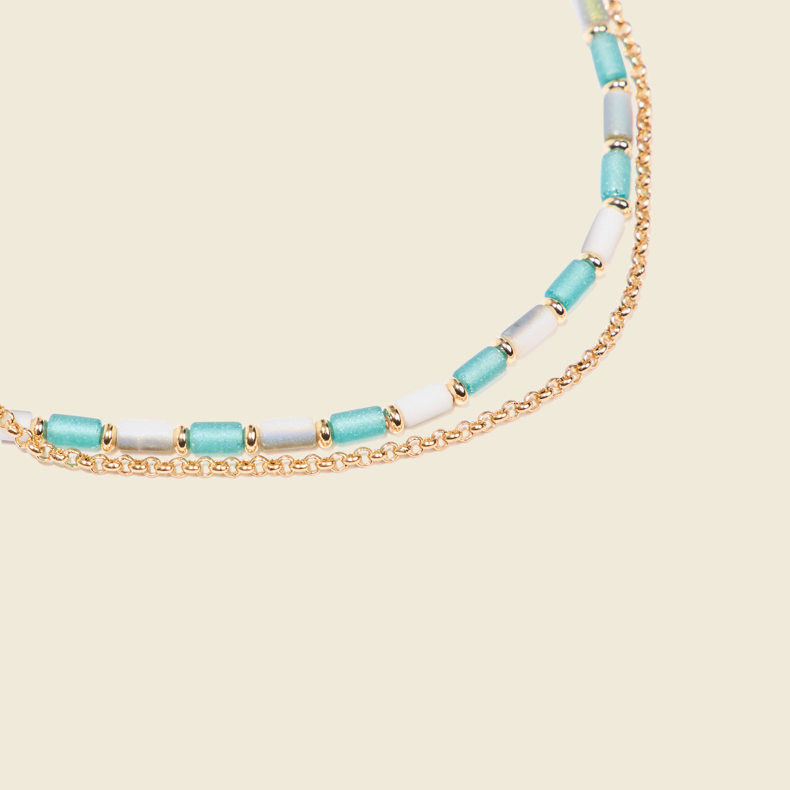 collier 2 rangs avec perles vert pastel femme Collier 2 rangs avec perles vert pastel femme
