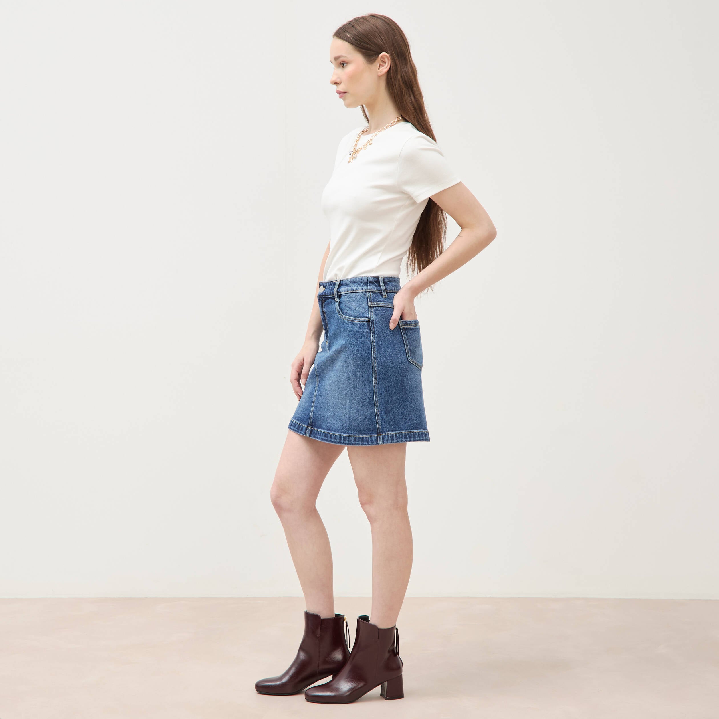 Mini-jupe en jeans bleu gris femme
