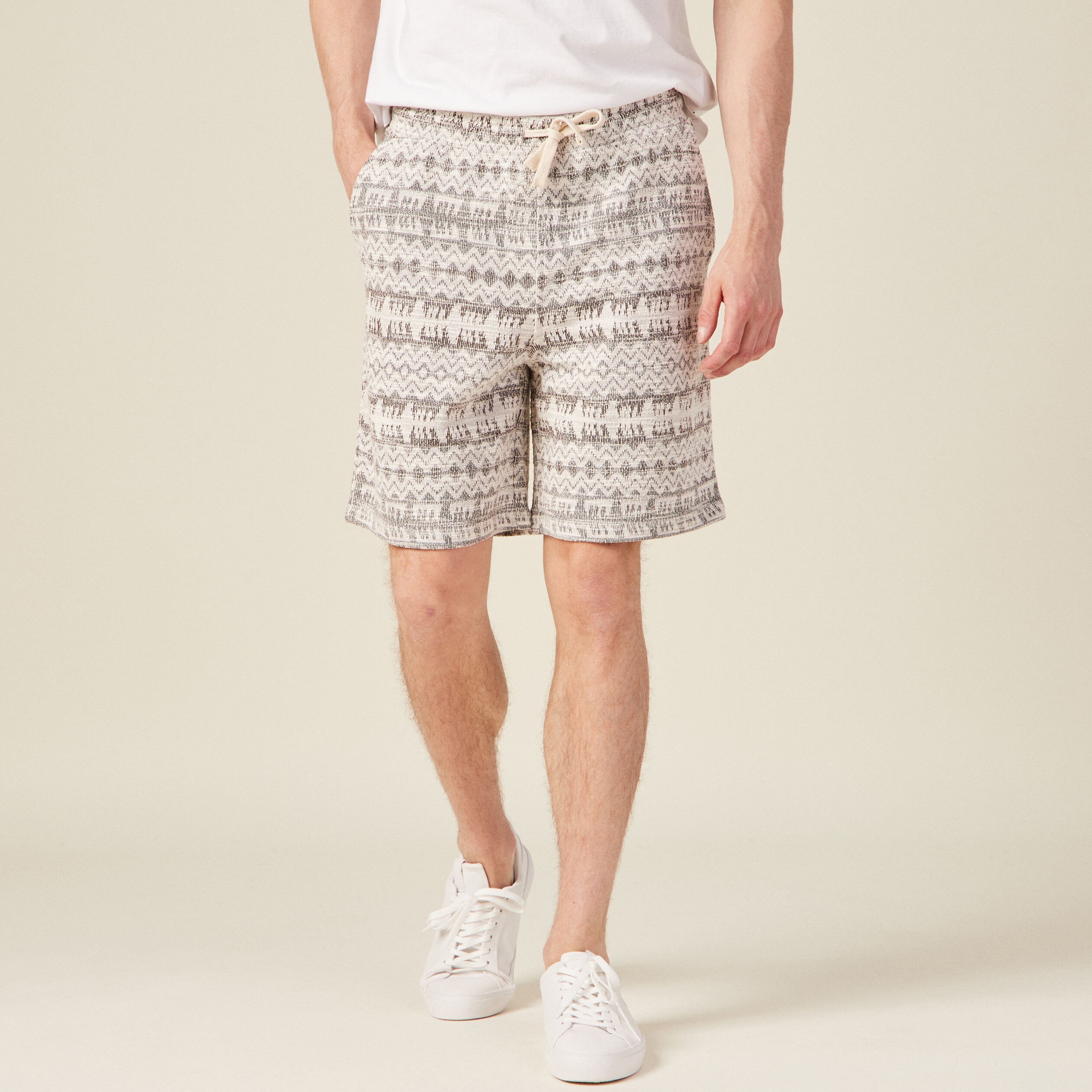 Bermuda droit taille nouée ecru homme