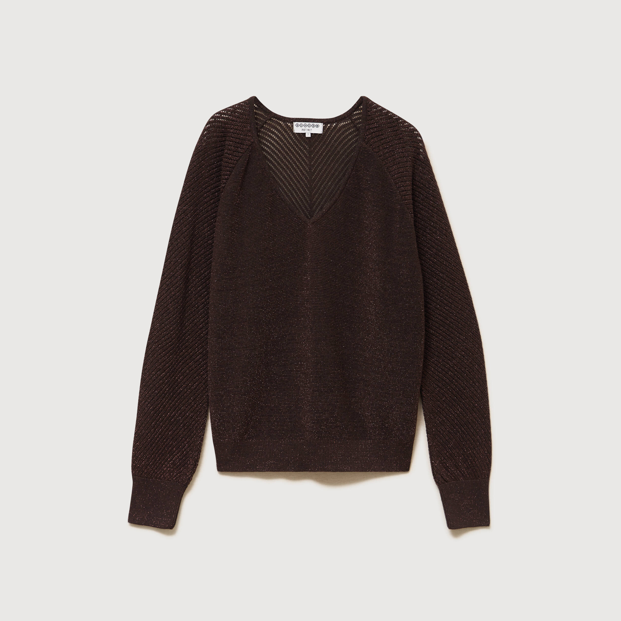 Pull droit col v manches longues marron femme
