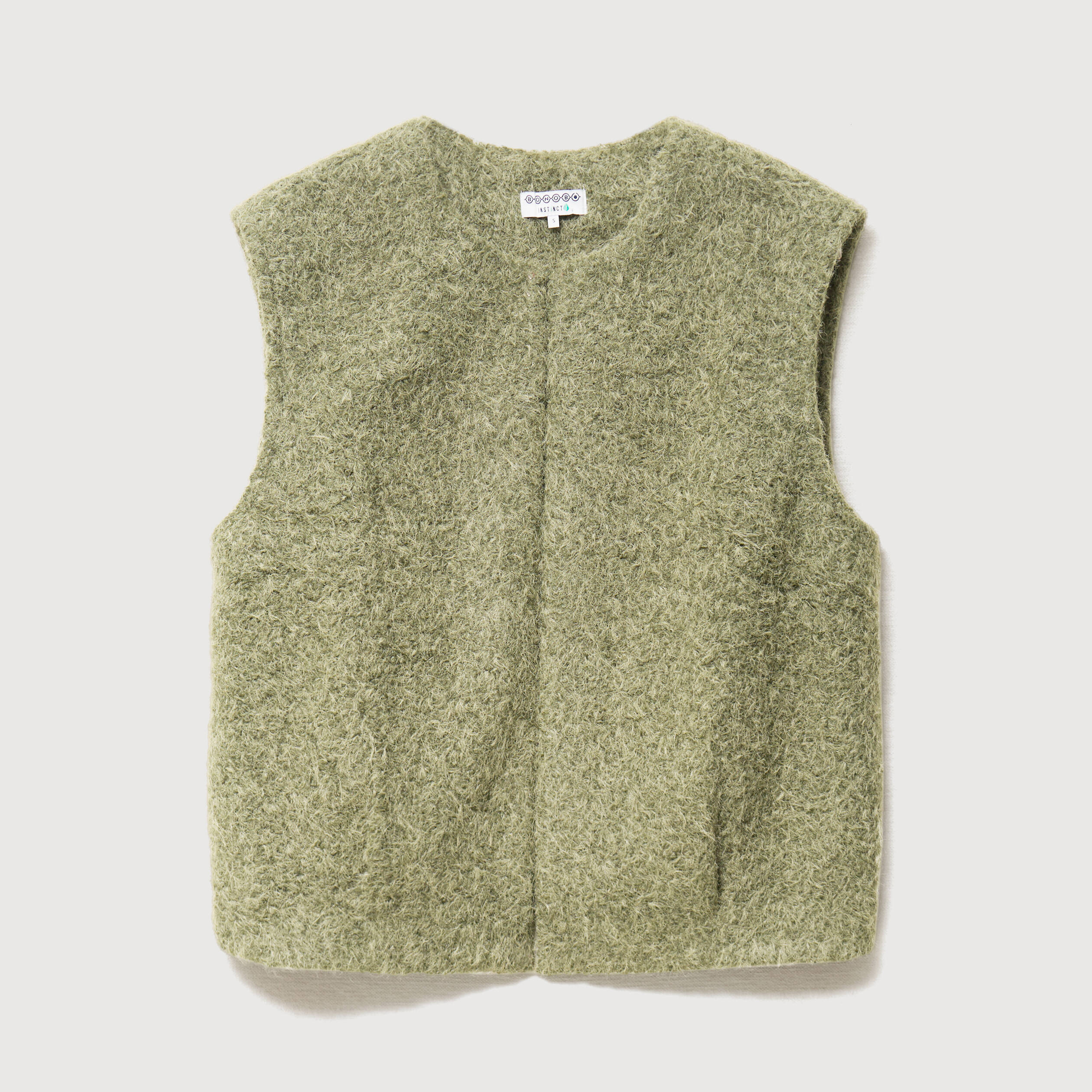 Gilet droit sans manches col rond vert kaki femme
