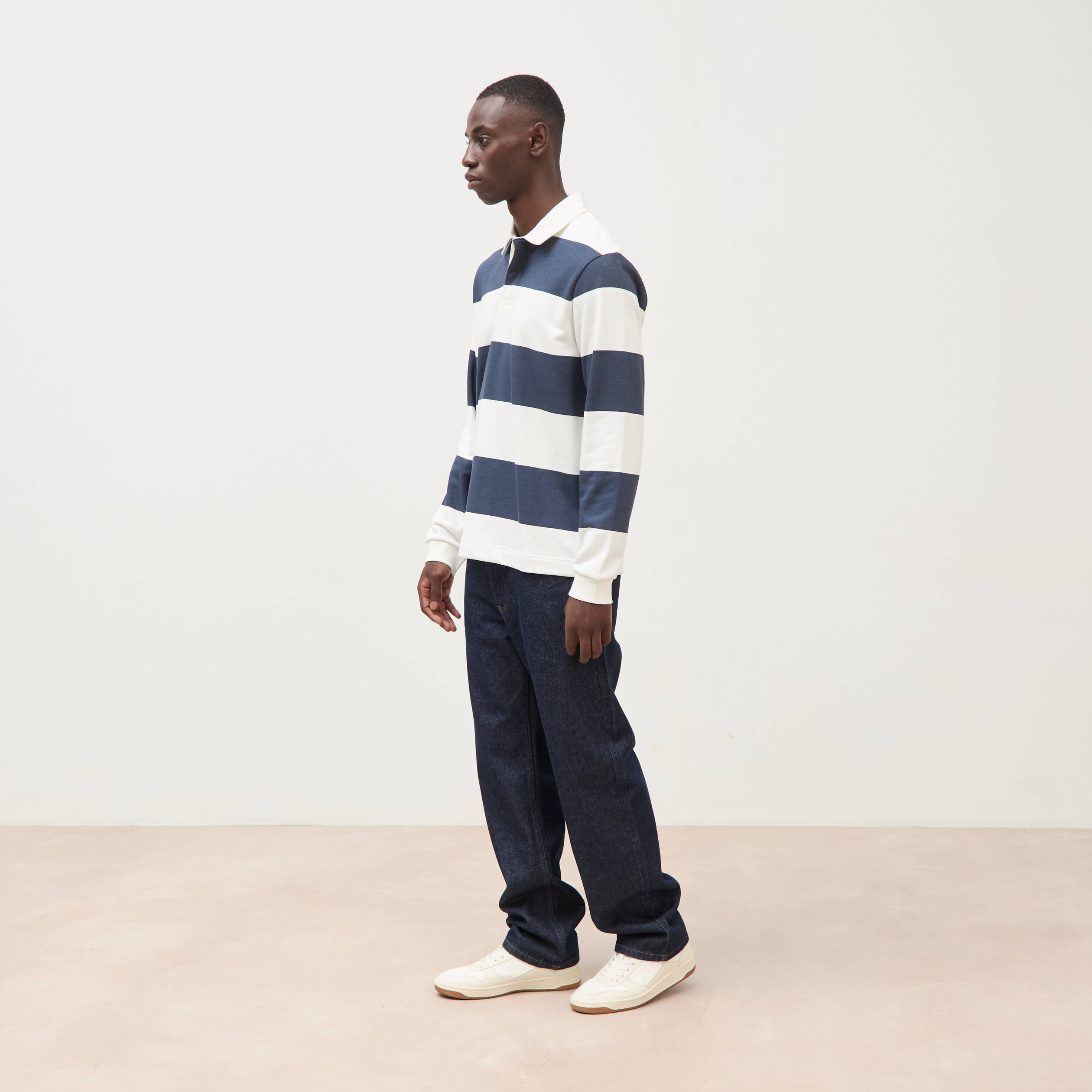 Polo manches longues broderie bleu marine homme