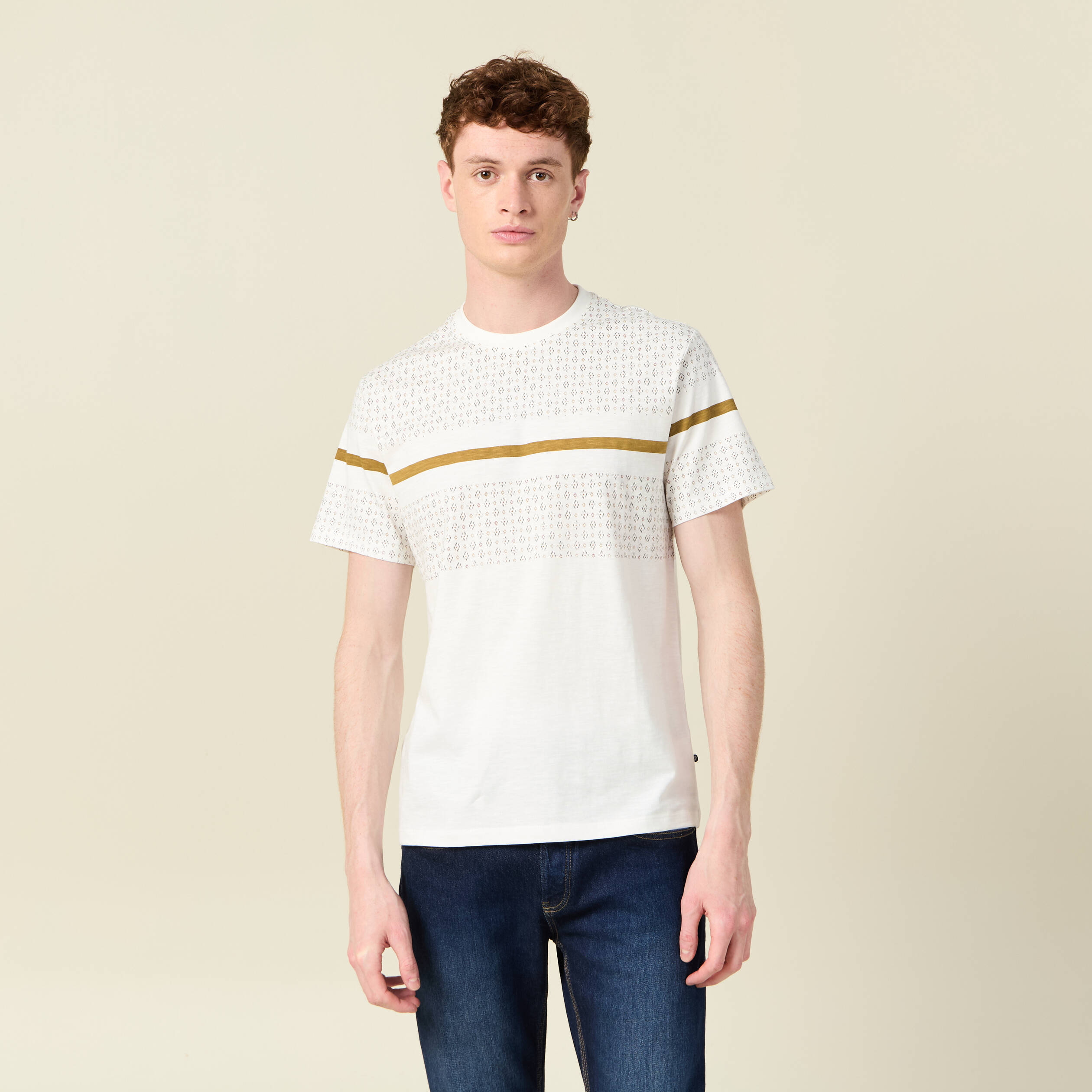 T-shirt col rond manches courtes ecru homme