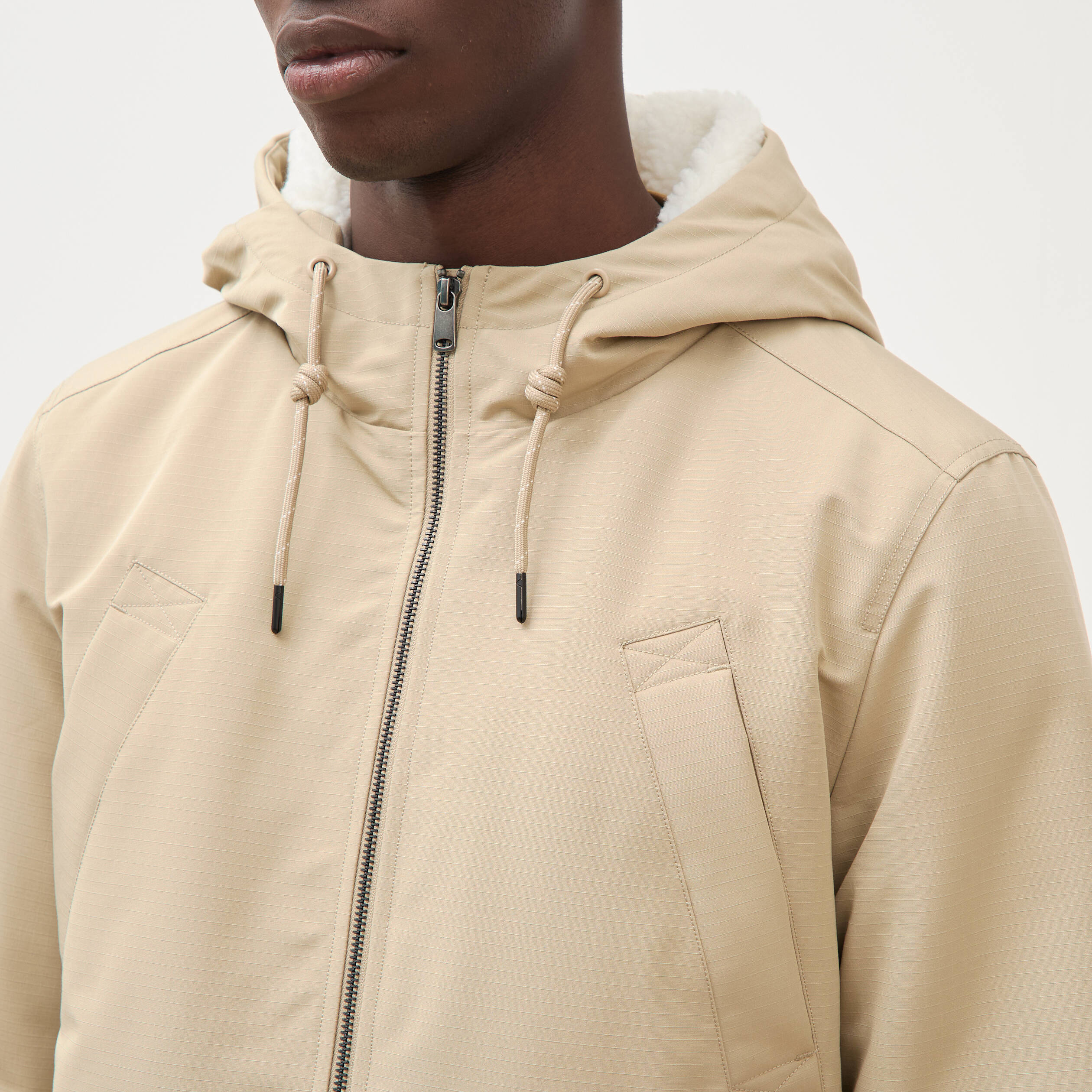 Parka courte &agrave; capuche beige homme