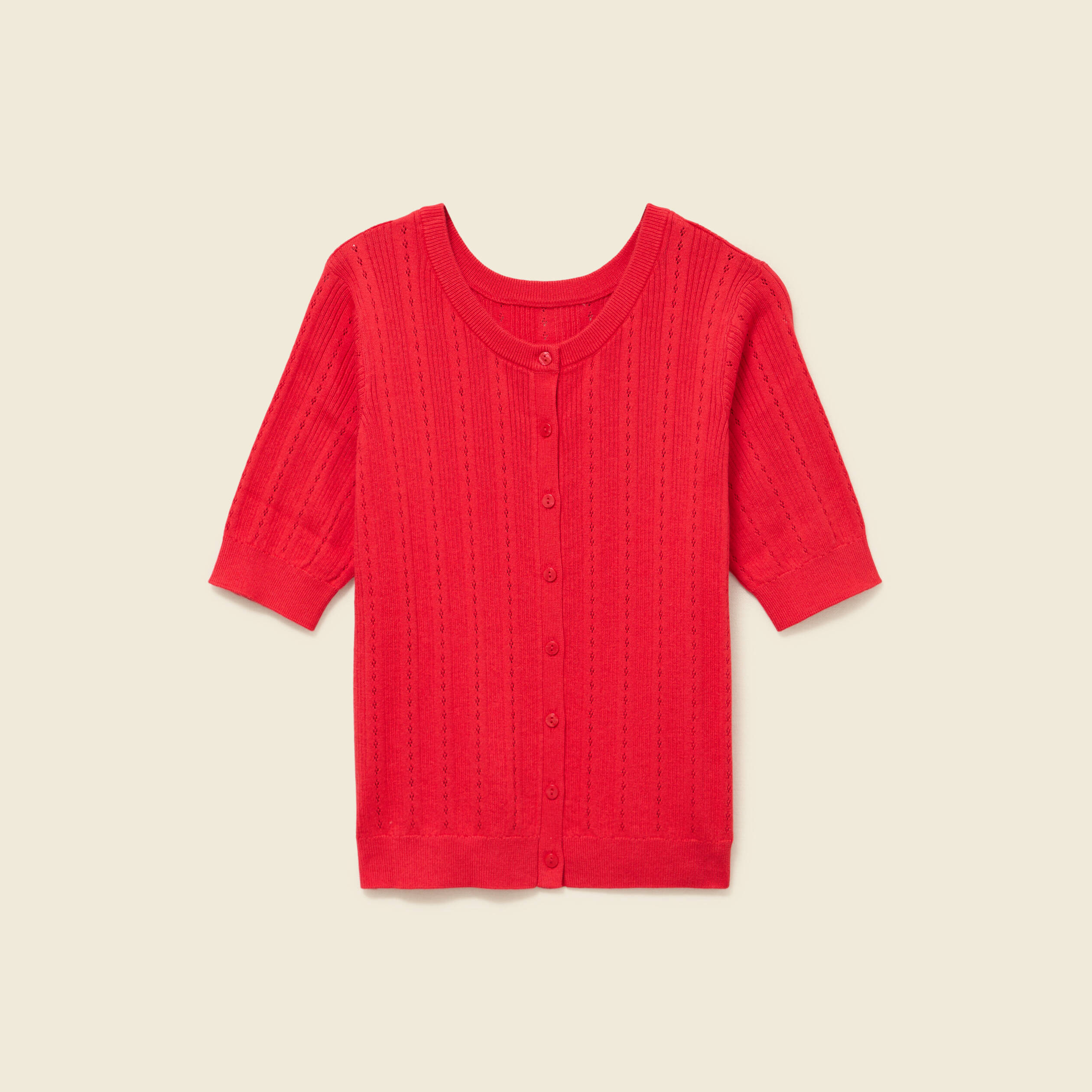 Gilet manches coude col rond rouge fonc&eacute; femme
