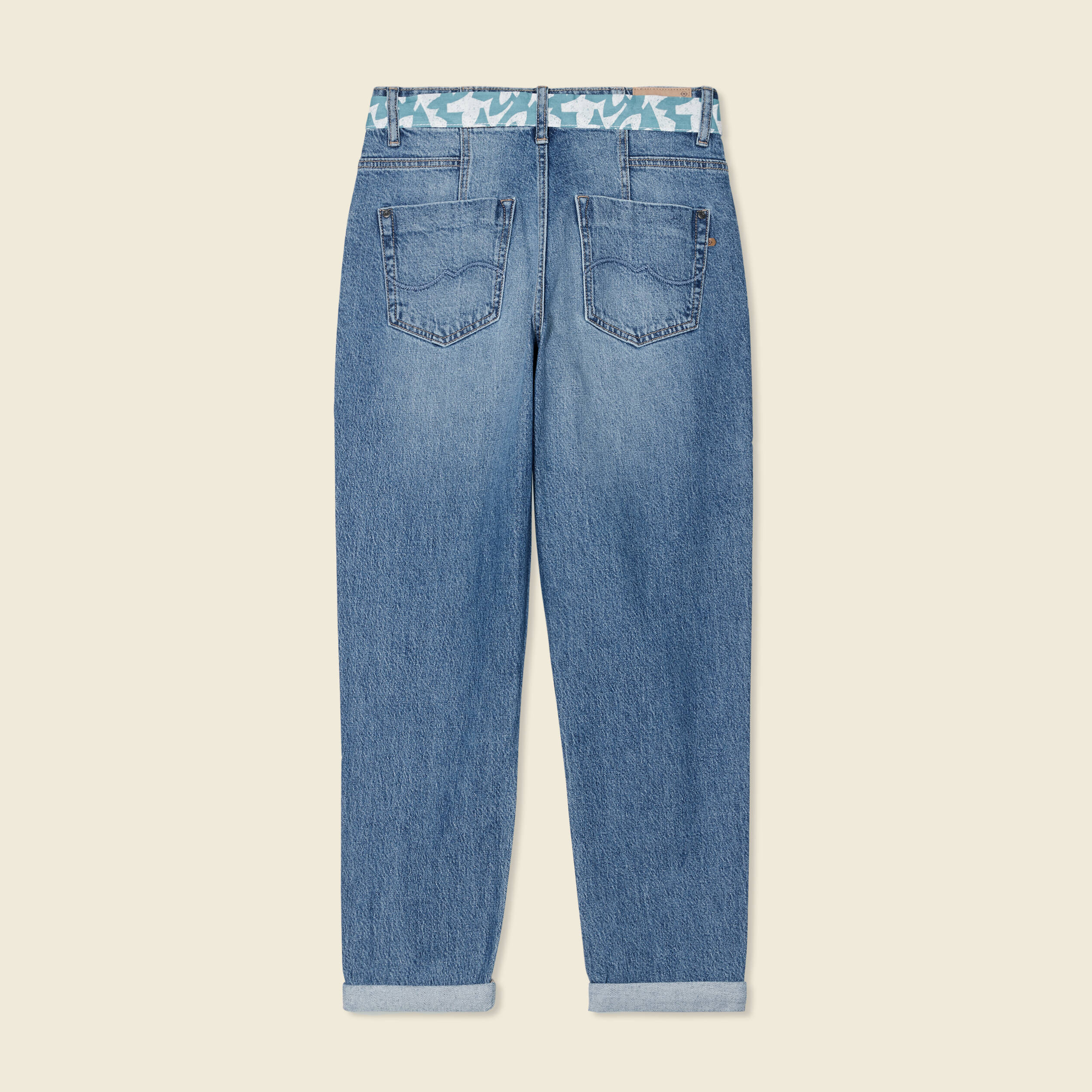 jeans mom ceinture foulard denim stone femme Jeans mom ceinture foulard denim stone femme