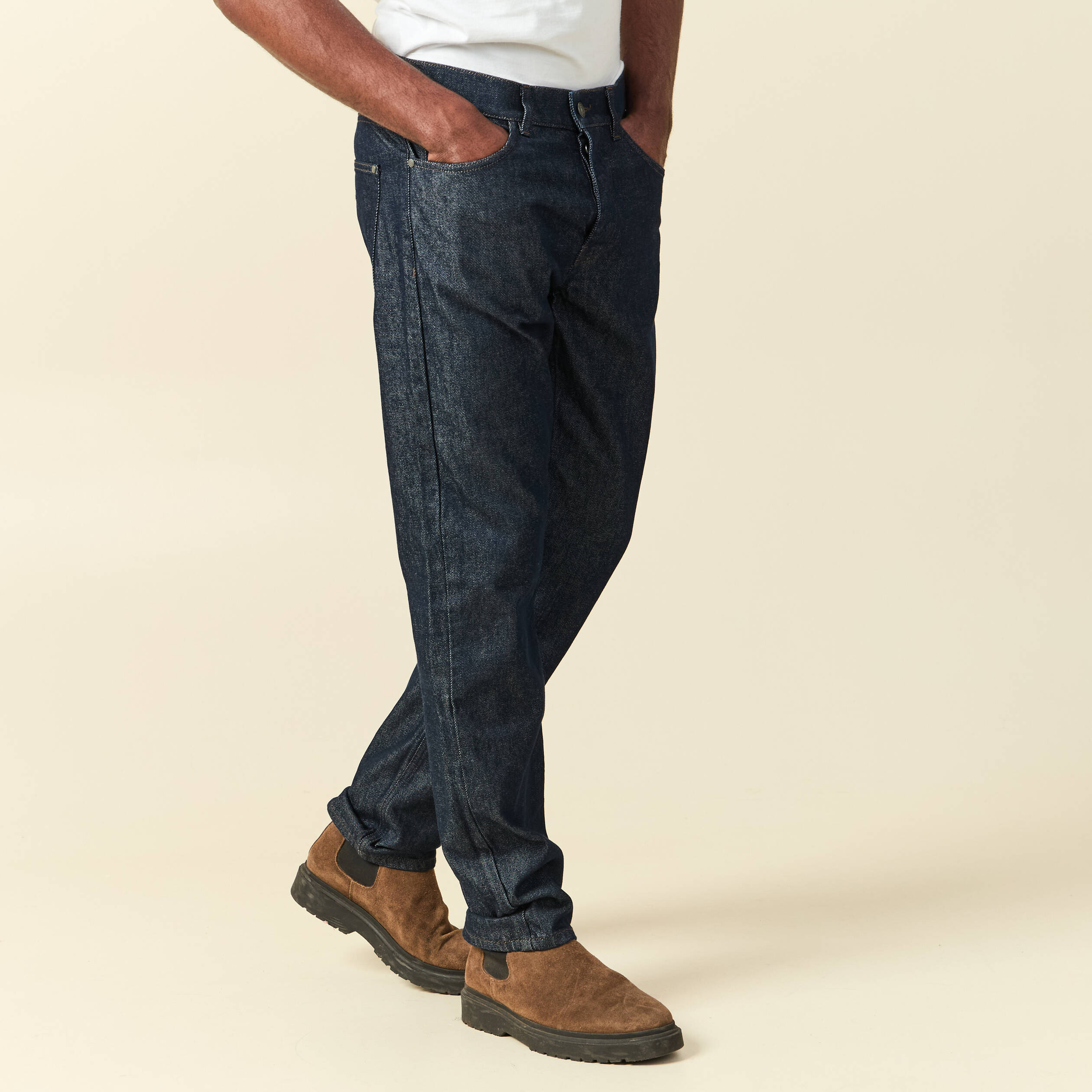 Jeans straight longueur 32 en coton denim brut rinse homme