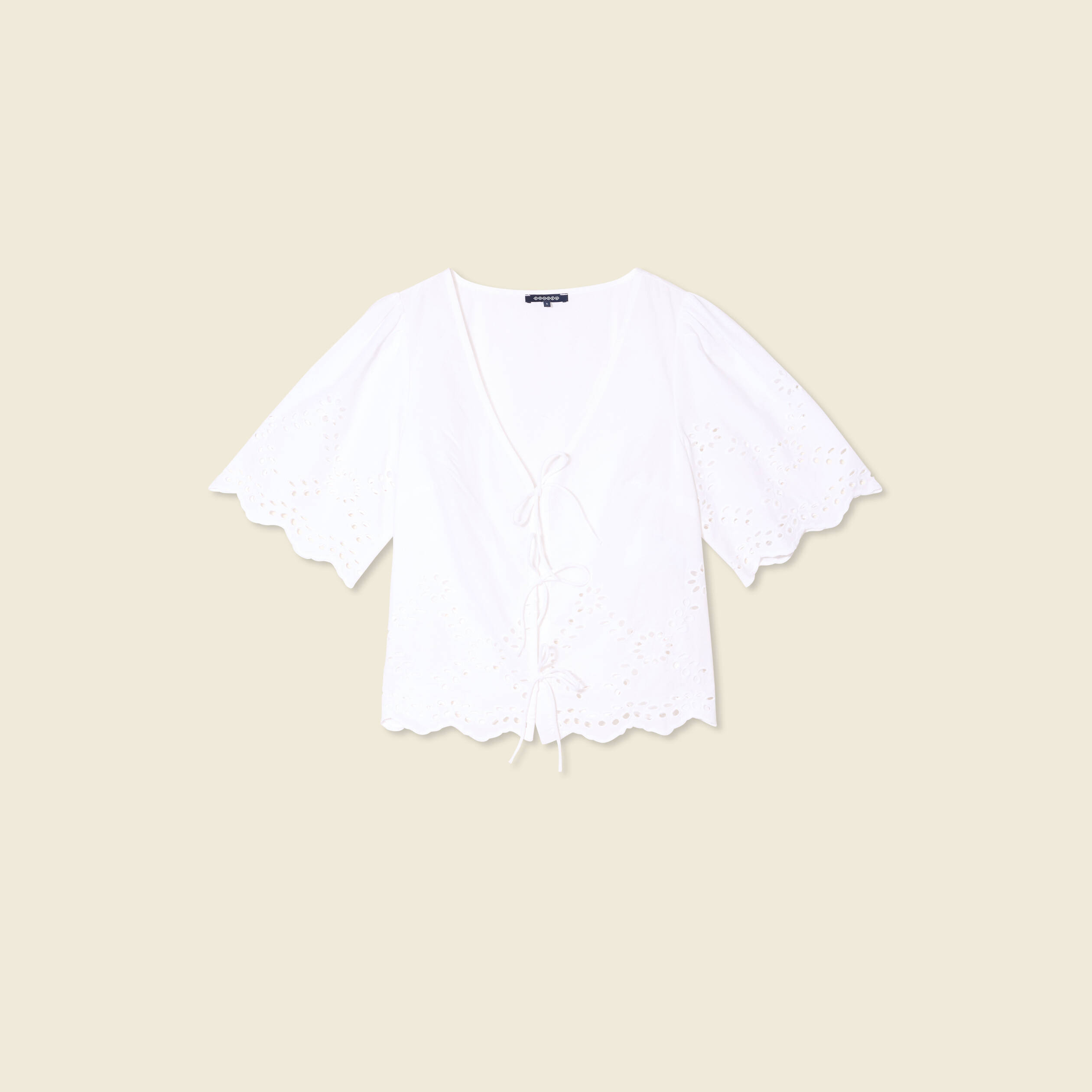 blouse manches courtes brodee ecru femme Blouse manches courtes brodée ecru femme