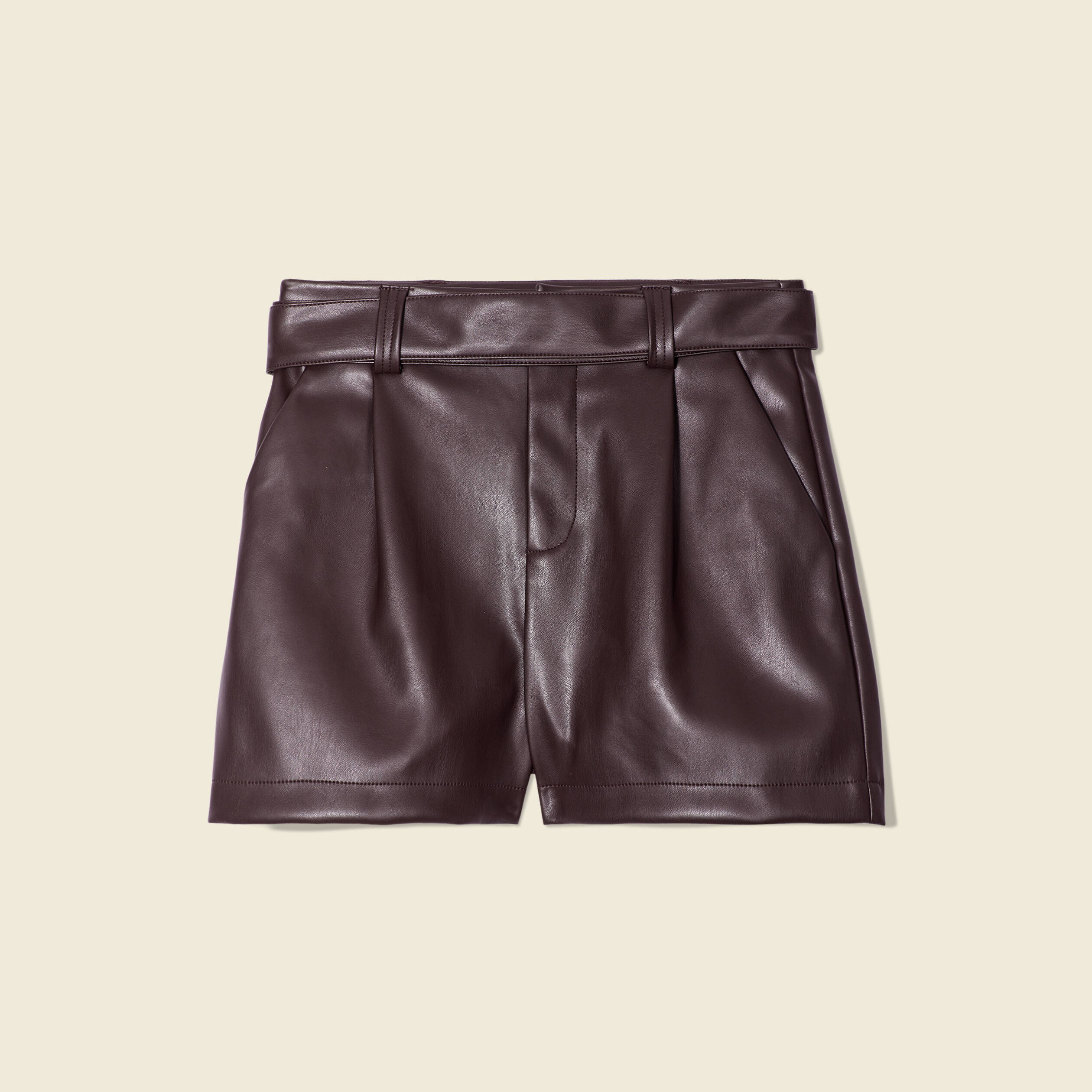 short similicuir ceinture marron fonce femme Short similicuir ceinturé marron foncé femme