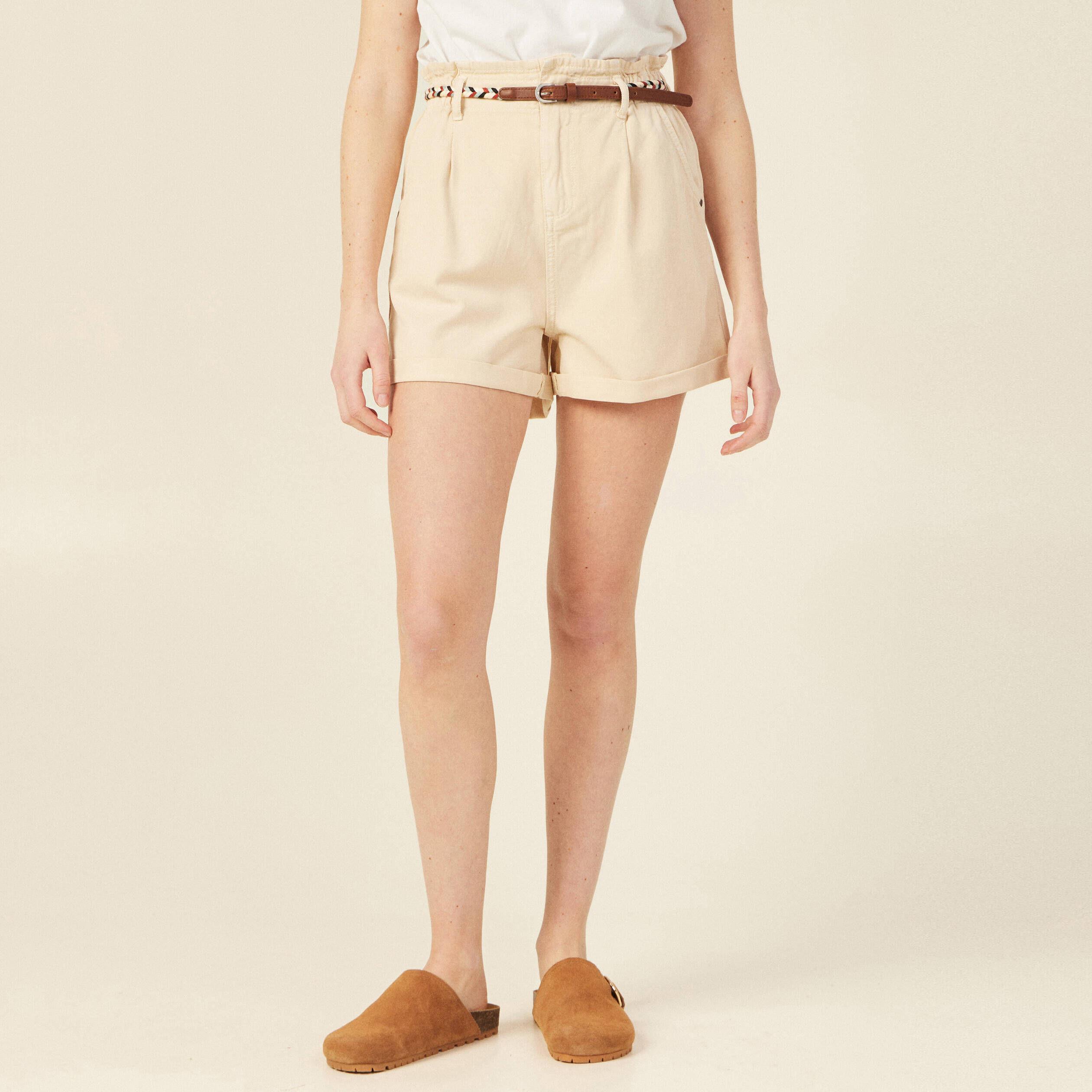 short paperbag ceinture creme femme Short paperbag ceinturé creme femme