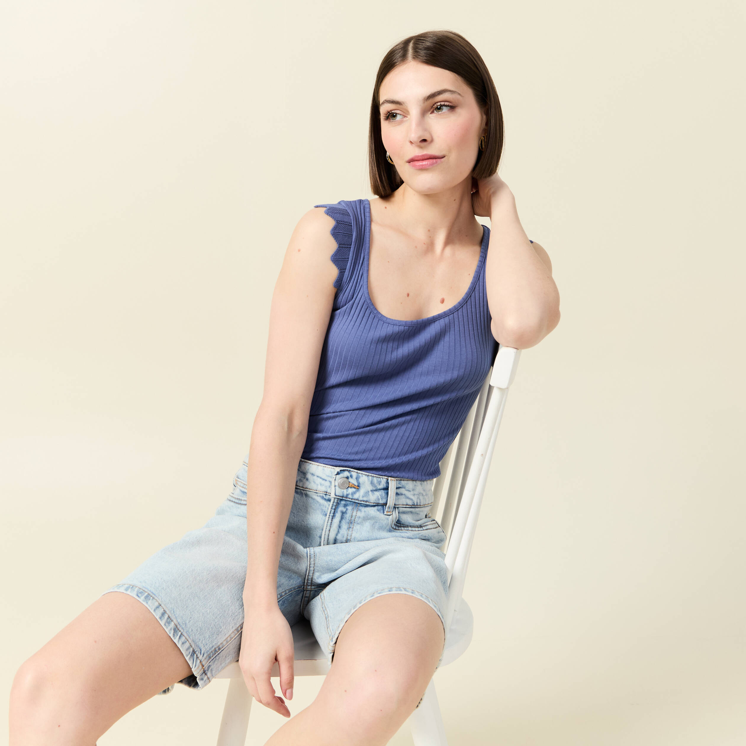 debardeur bretelles larges bleu gris femme Débardeur bretelles larges bleu gris femme
