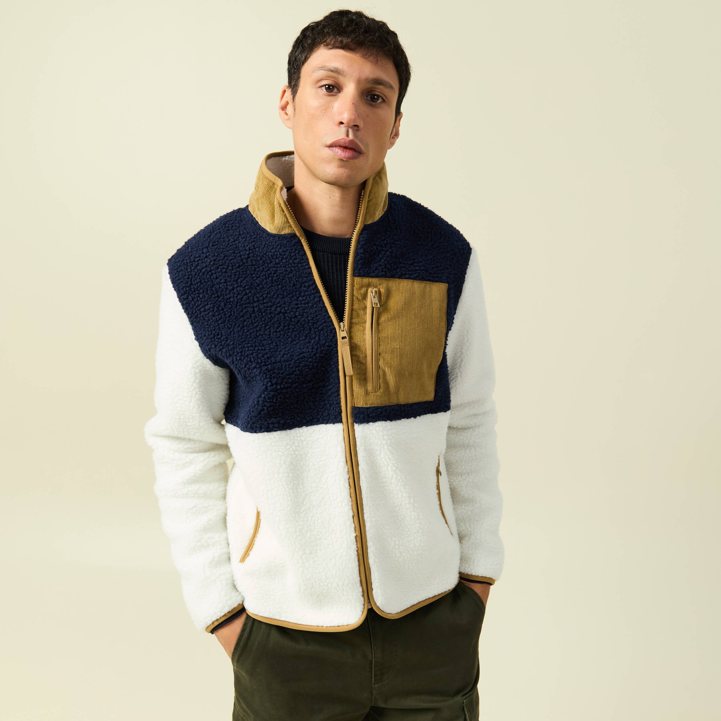 Sweat effet polaire manches longues ecru homme