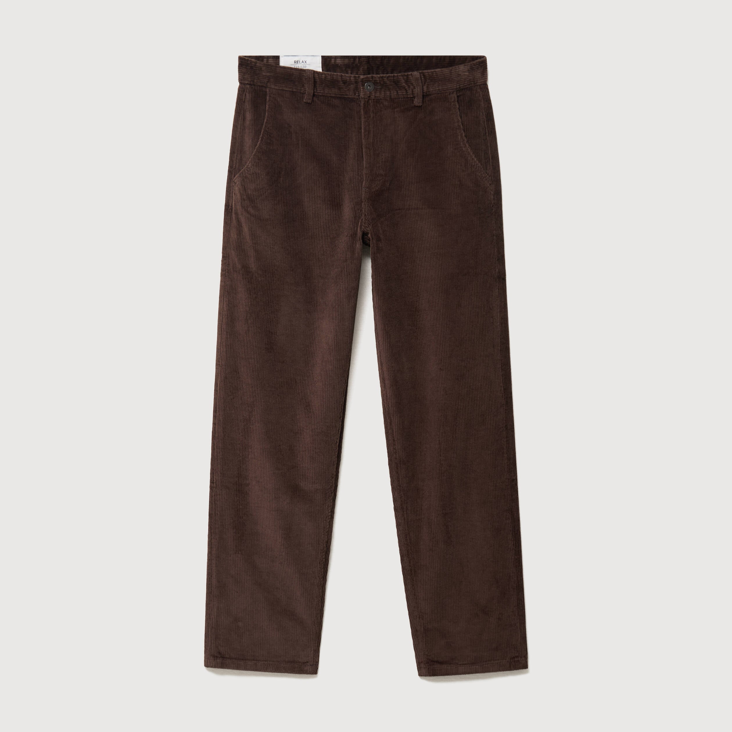 Pantalon droit en velours longueur 32 marron fonc&eacute; homme
