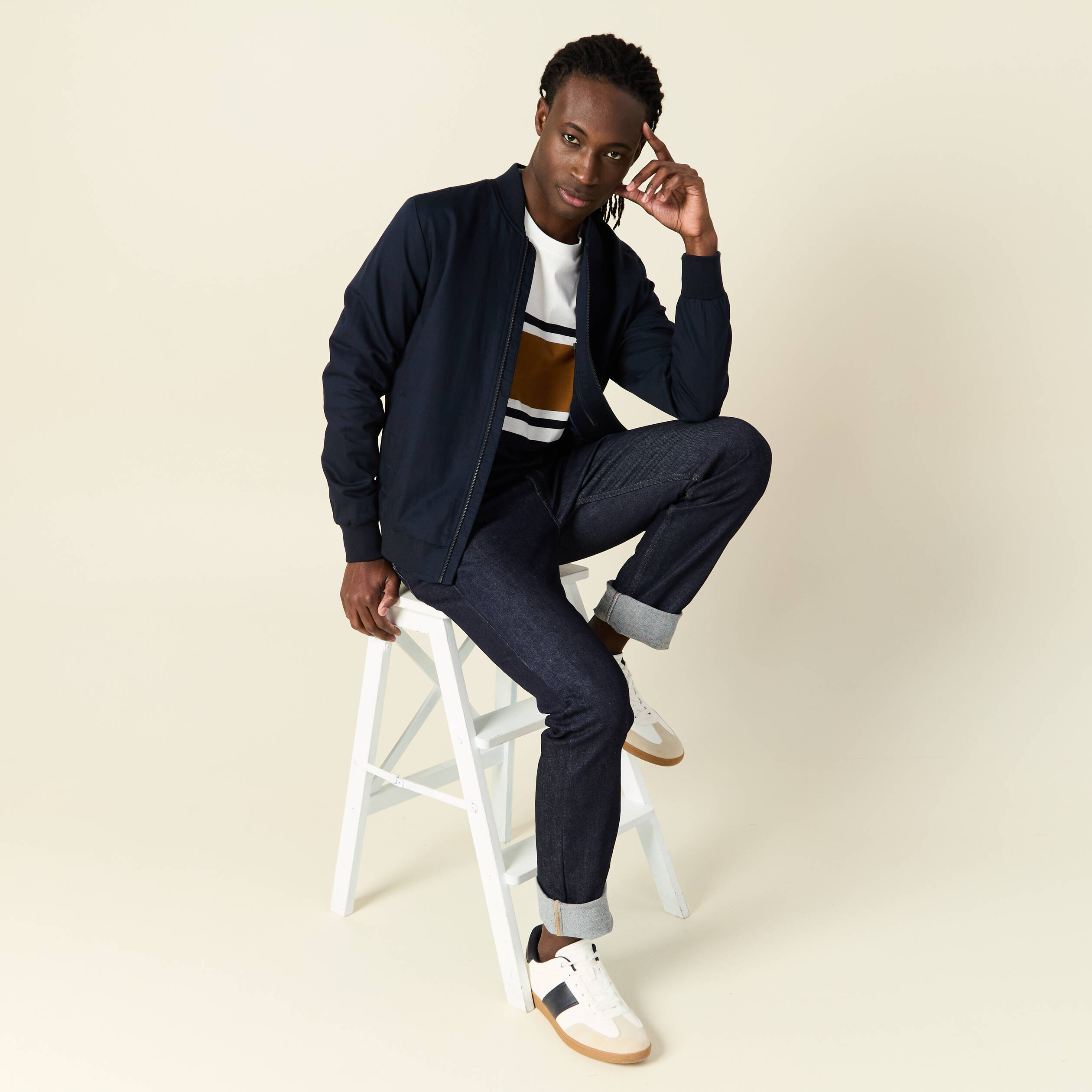 blouson zippe col teddy bleu marine homme Blouson zippé col teddy bleu marine homme